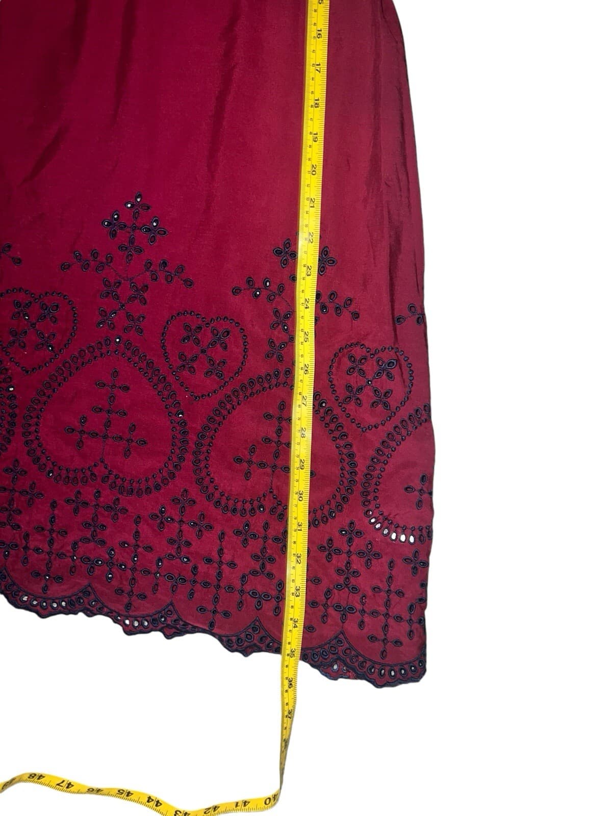 Lanesra burgundy/navy dress Sz M Long Sleeve V Neck Boho Bohemian - Thumbnail 7