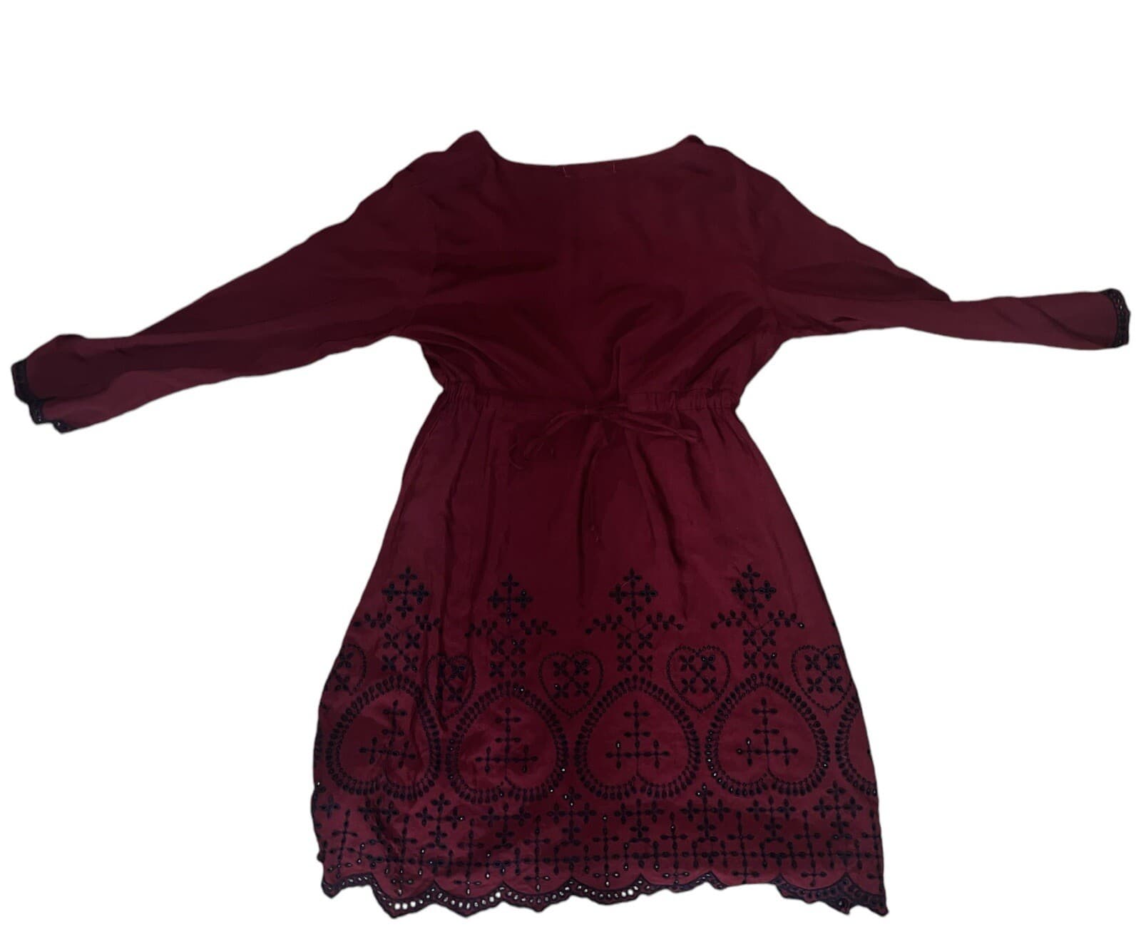Lanesra burgundy/navy dress Sz M Long Sleeve V Neck Boho Bohemian - Thumbnail 3