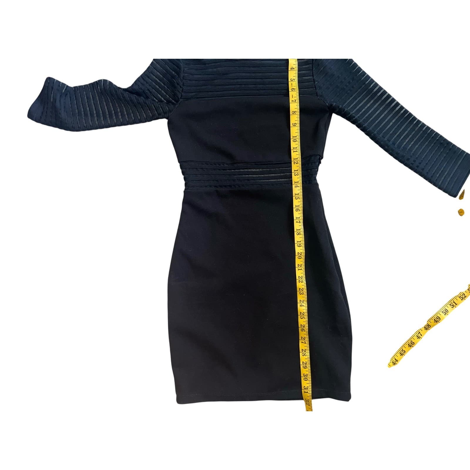 Black Mesh Sleeve Ponte Knit Bodycon Dress Sz S 3/4 Sleeve Minimalist Y2K Chic - Thumbnail 5