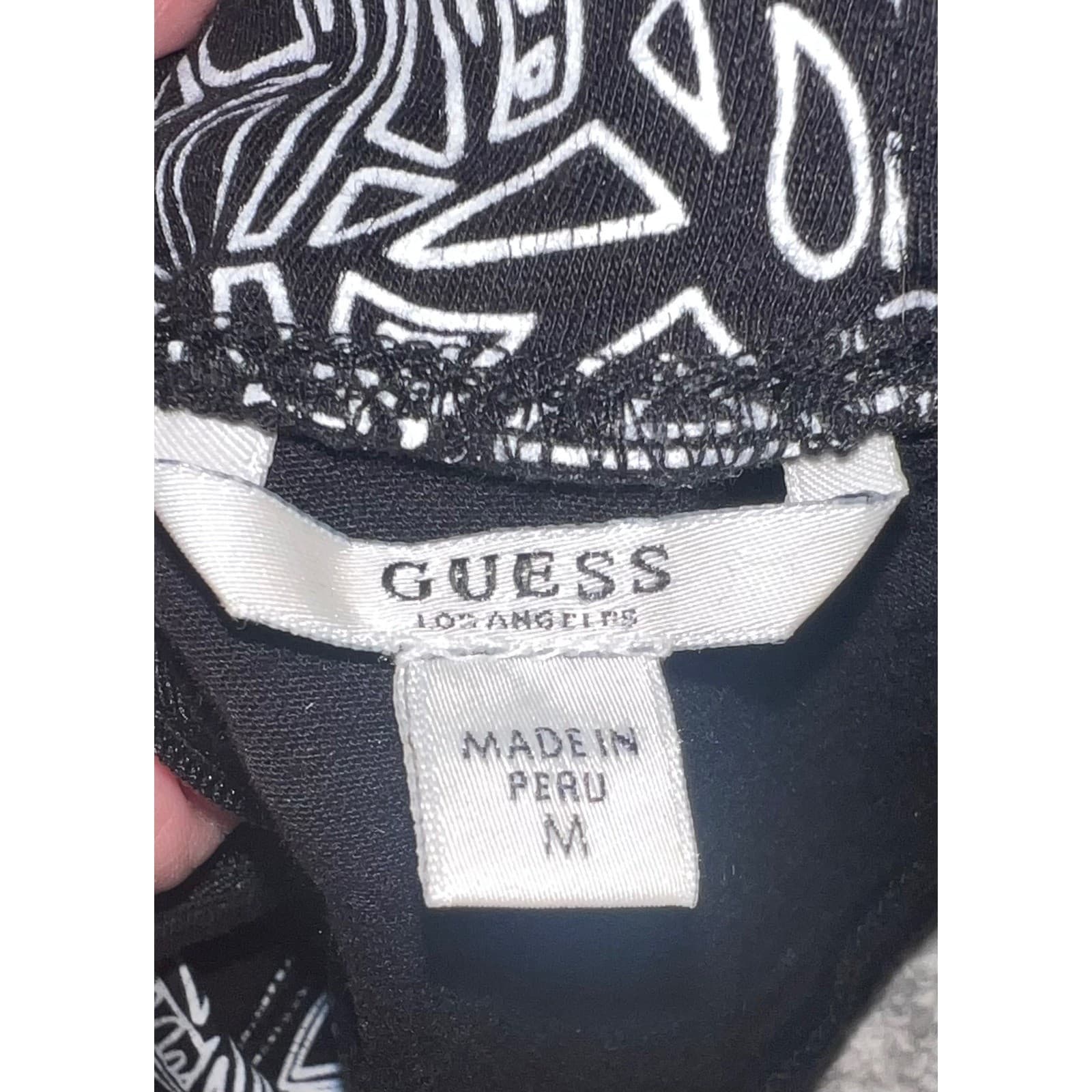 Y2K Guess Black & White High Neck Top Sz M Short Sleeve Monochrome Office Chic - Thumbnail 3