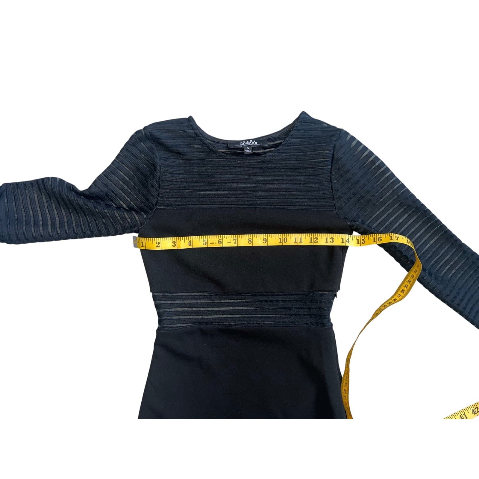 Black Mesh Sleeve Ponte Knit Bodycon Dress Sz S 3/4 Sleeve Minimalist Y2K Chic - Thumbnail 4