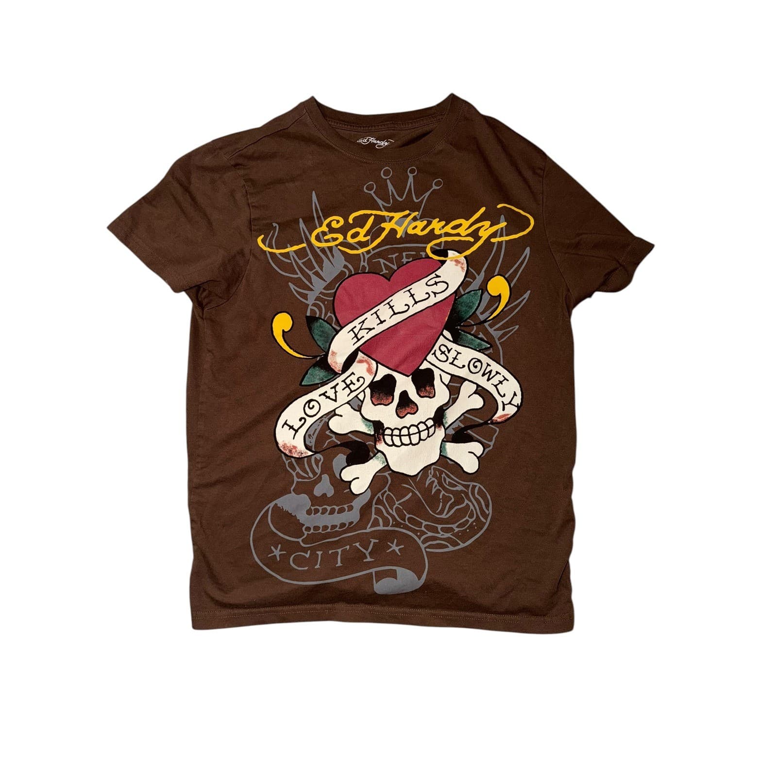 Ed Hardy LKS Skull Brown T-Shirt Sz S | Y2K Graphic Streetwear - Thumbnail 3