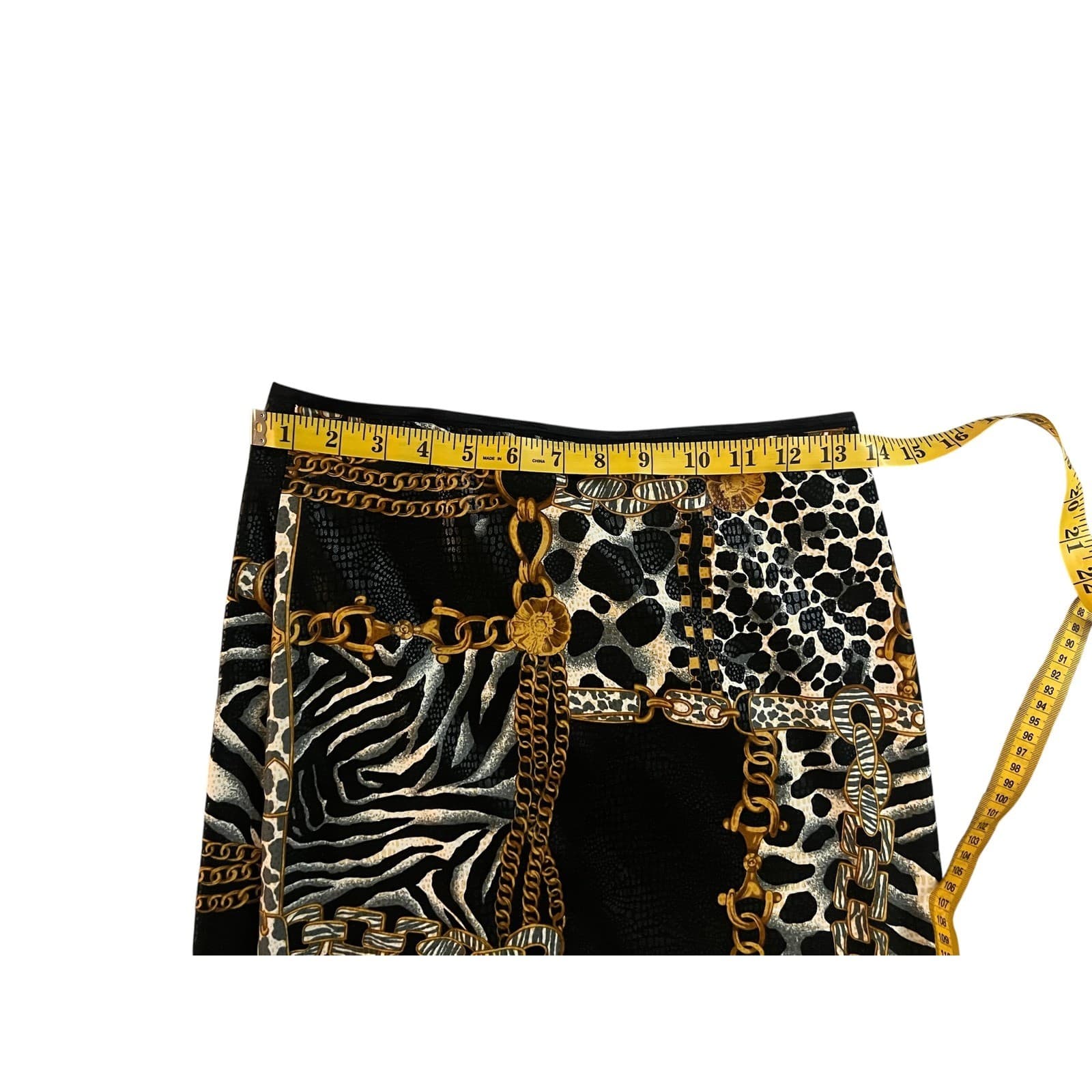 Vintage Y2K 90s Animal Print Chain Mini Skirt Sz M | Boho Polyester - Thumbnail 3