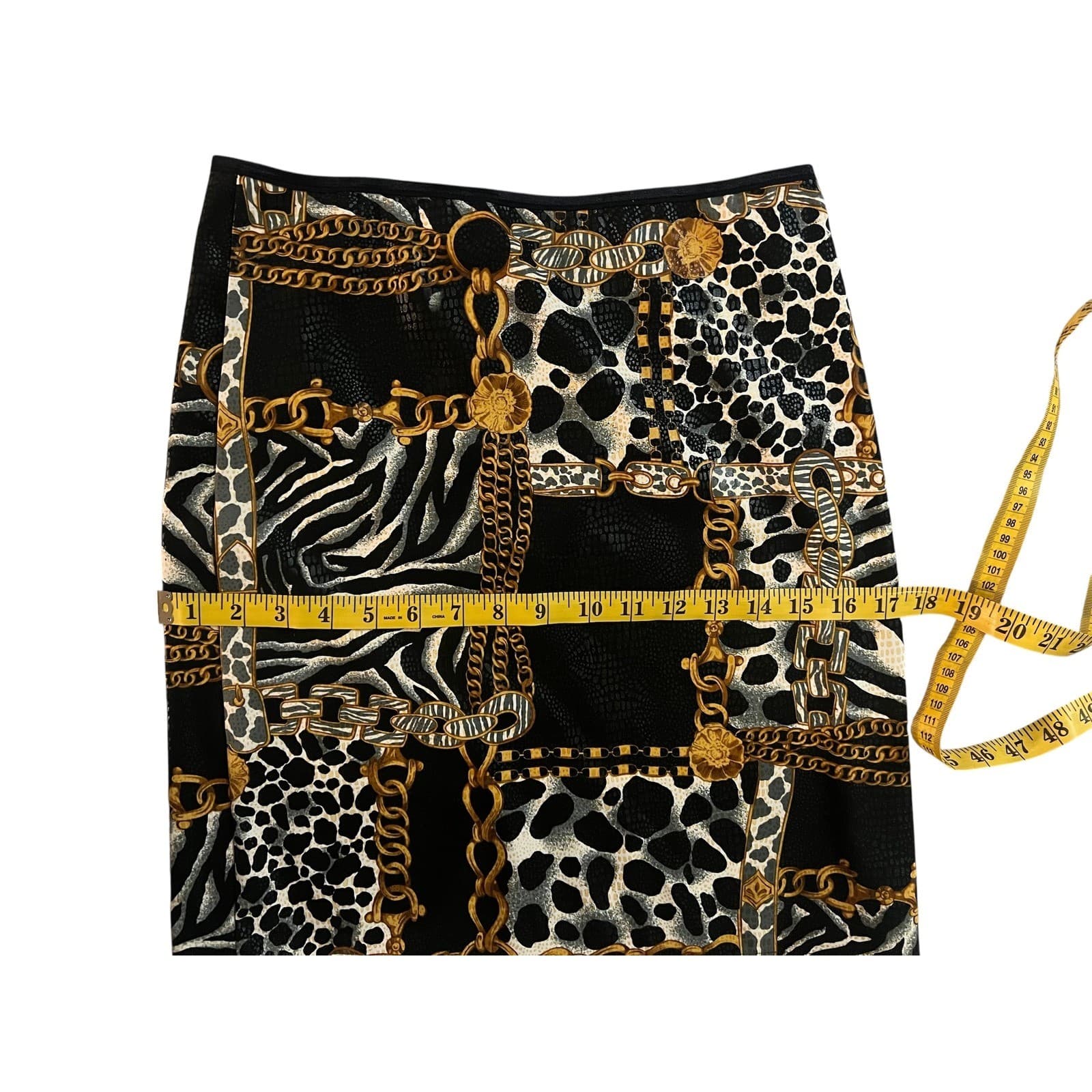 Vintage Y2K 90s Animal Print Chain Mini Skirt Sz M | Boho Polyester - Thumbnail 4