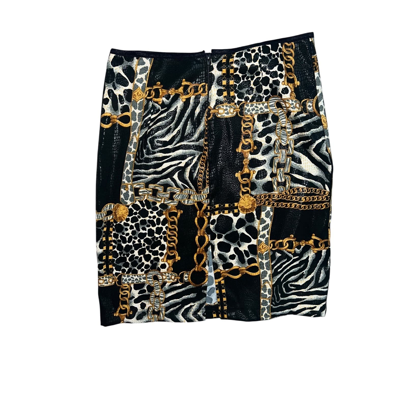 Vintage Y2K 90s Animal Print Chain Mini Skirt Sz M | Boho Polyester - Thumbnail 2