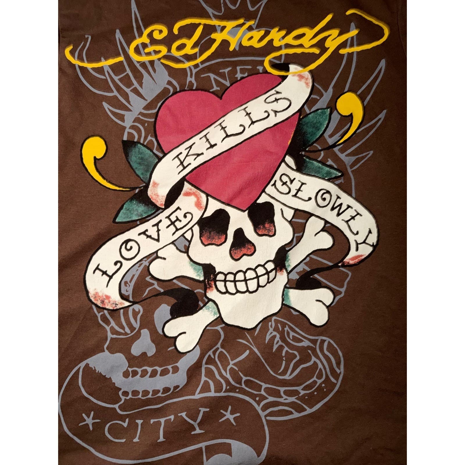 Ed Hardy LKS Skull Brown T-Shirt Sz S | Y2K Graphic Streetwear - Thumbnail 5
