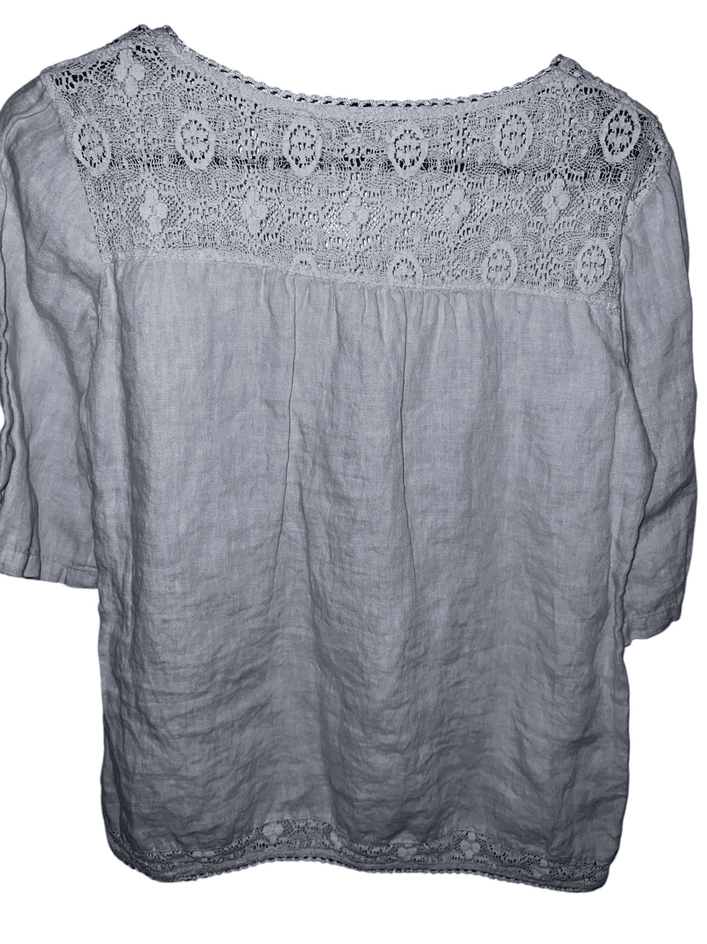 Lina Tomei Blouse tan made in Italy S Short Sleeves Round Neck Coastal Boho - Thumbnail 2
