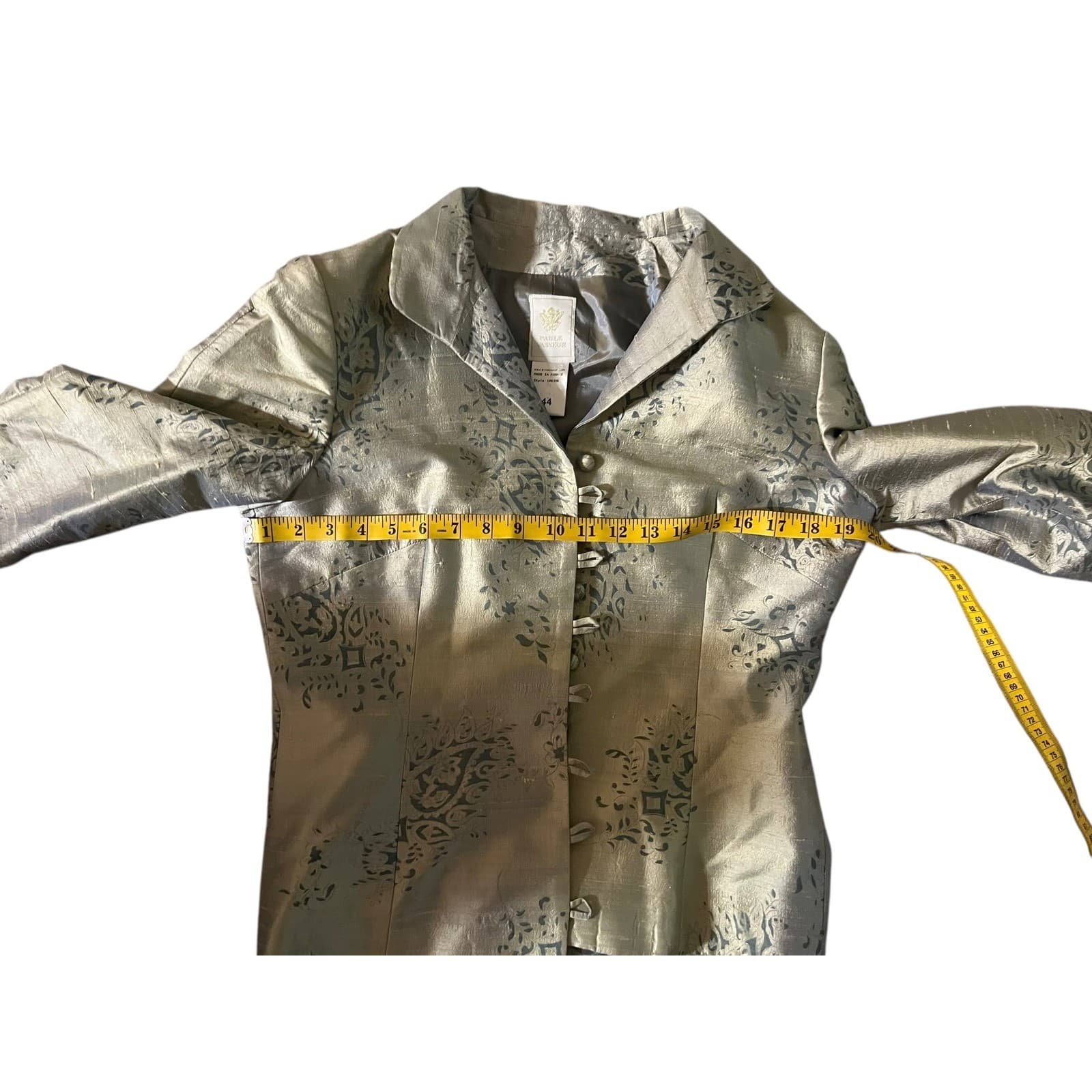 Paule Vasseur Green Silk Blazer Sz 44 | Luxury Designer Tailored Jacket - Thumbnail 8