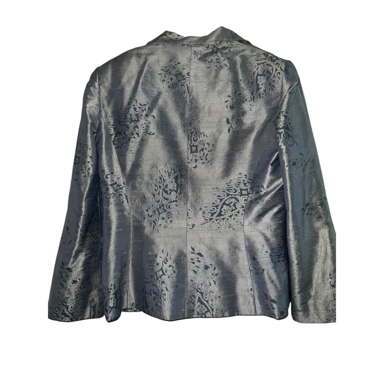 Paule Vasseur Green Silk Blazer Sz 44 | Luxury Designer Tailored Jacket - Thumbnail 2