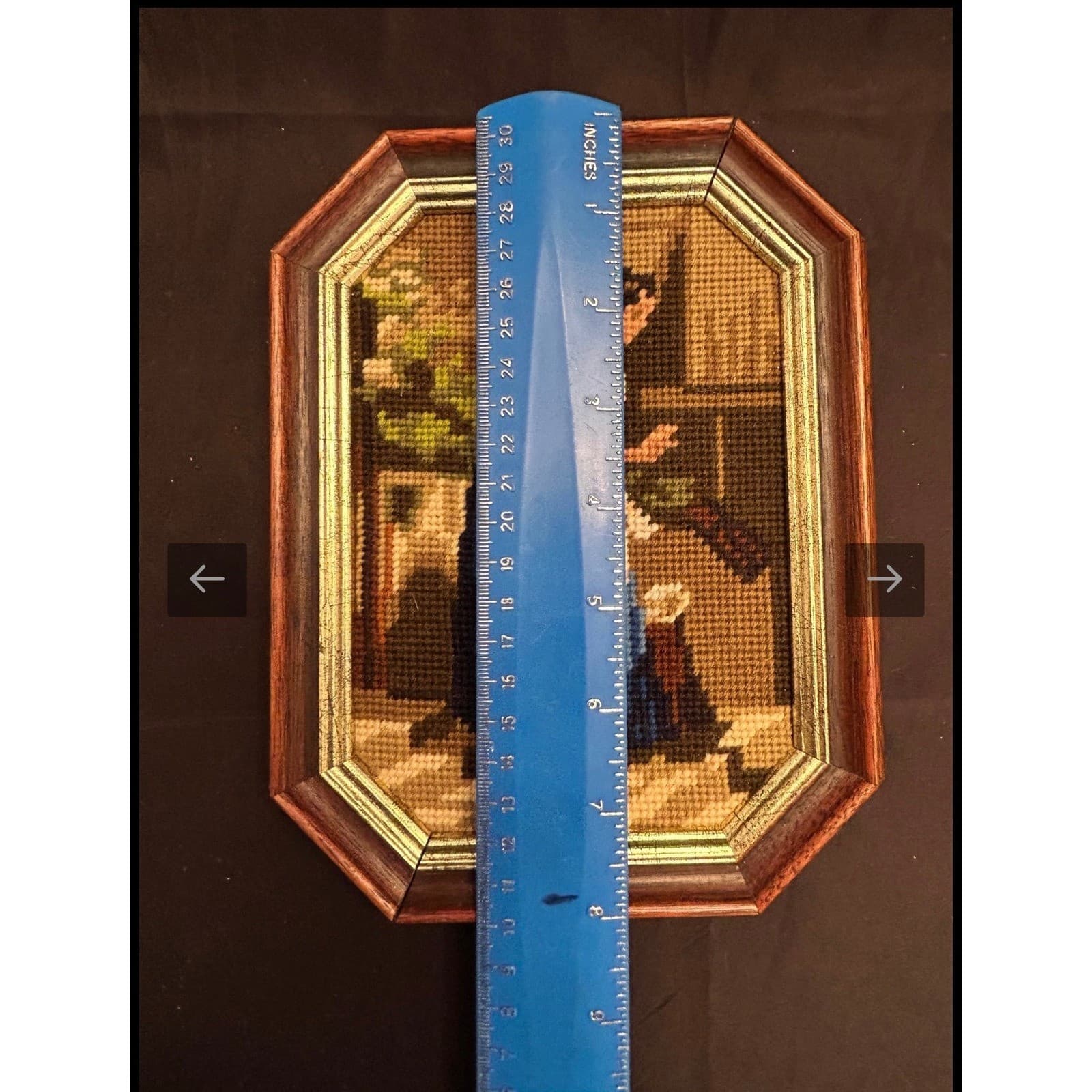 Vtg Gobelin Framed Needlepoint Based On The Painting Der Gratulant Carl Spitzweg - Thumbnail 4
