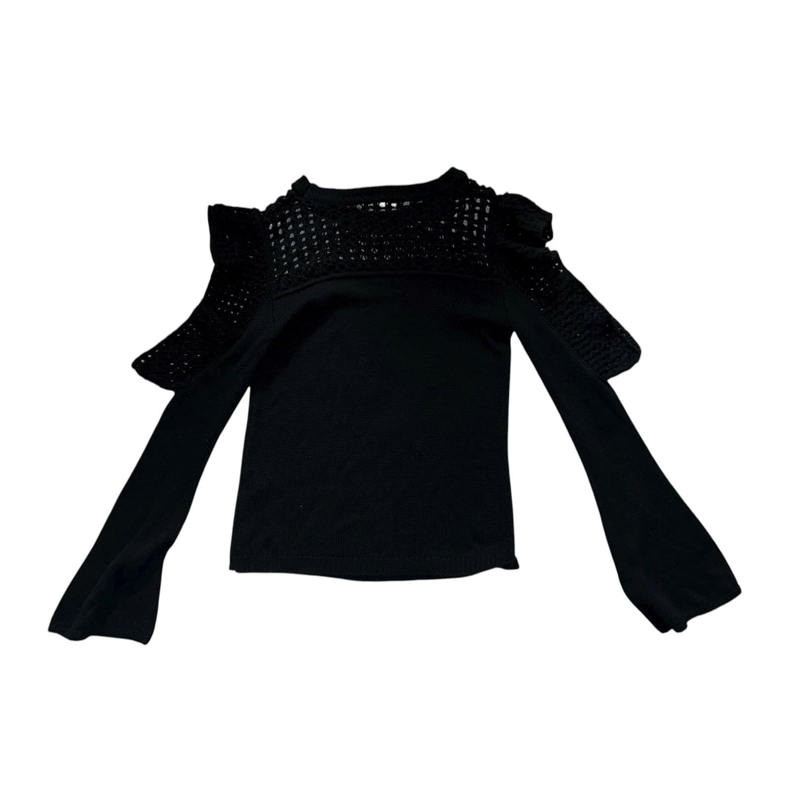 Elan Black Sweater Crochet Sleeve Sz M NWT | Minimalist Boho Chic Knit Top - Thumbnail 2
