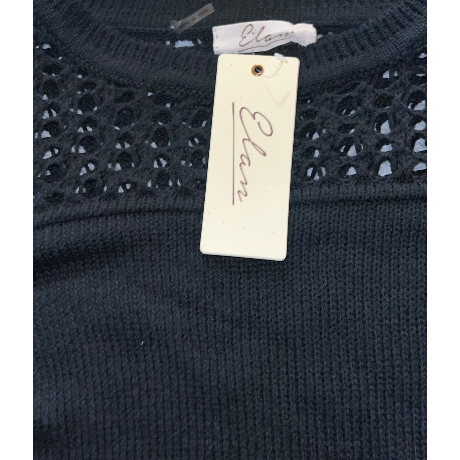 Elan Black Sweater Crochet Sleeve Sz M NWT | Minimalist Boho Chic Knit Top - Thumbnail 3