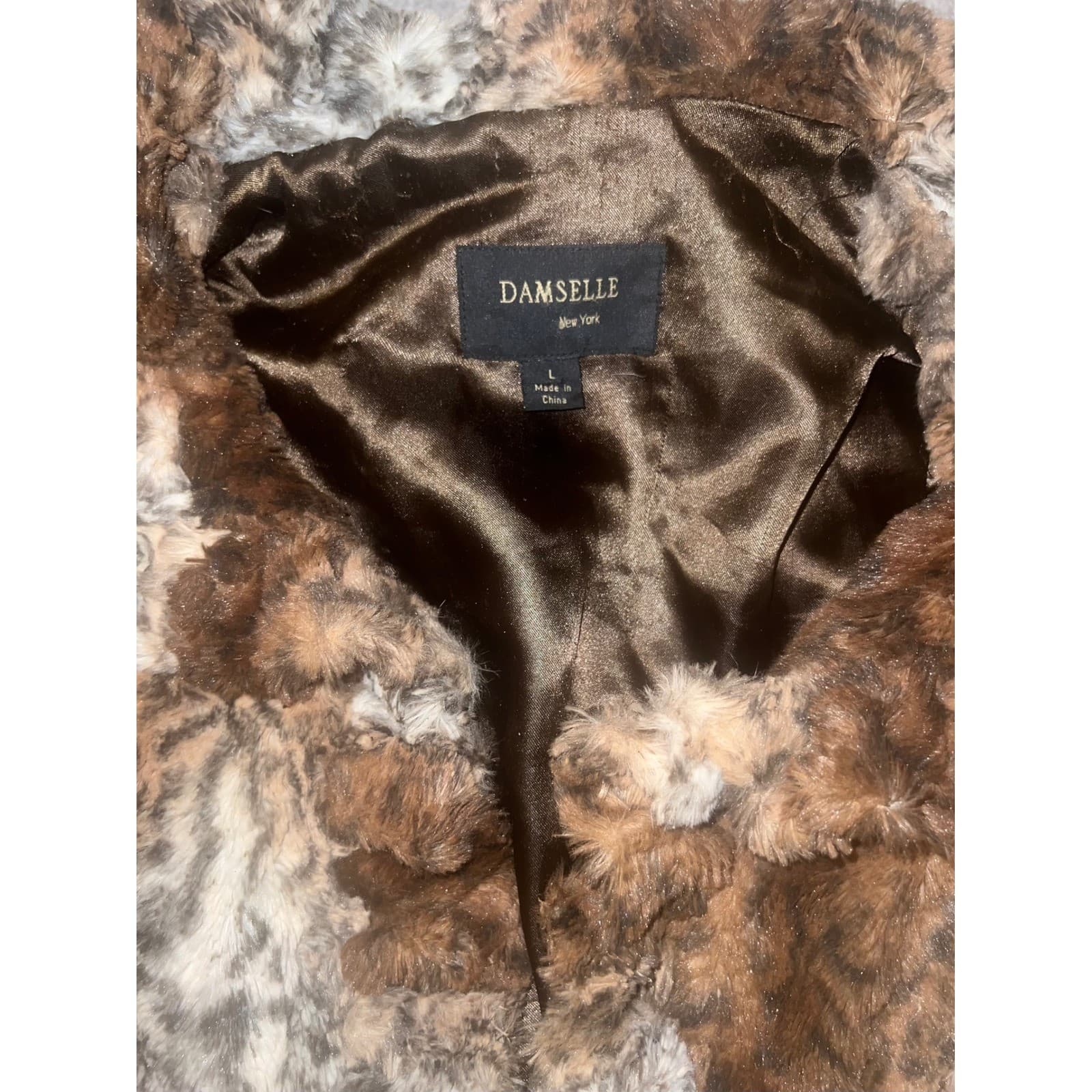 Vintage Genuine FAUX Fur Vest Damselle NY Sz L boho hippie - Thumbnail 5