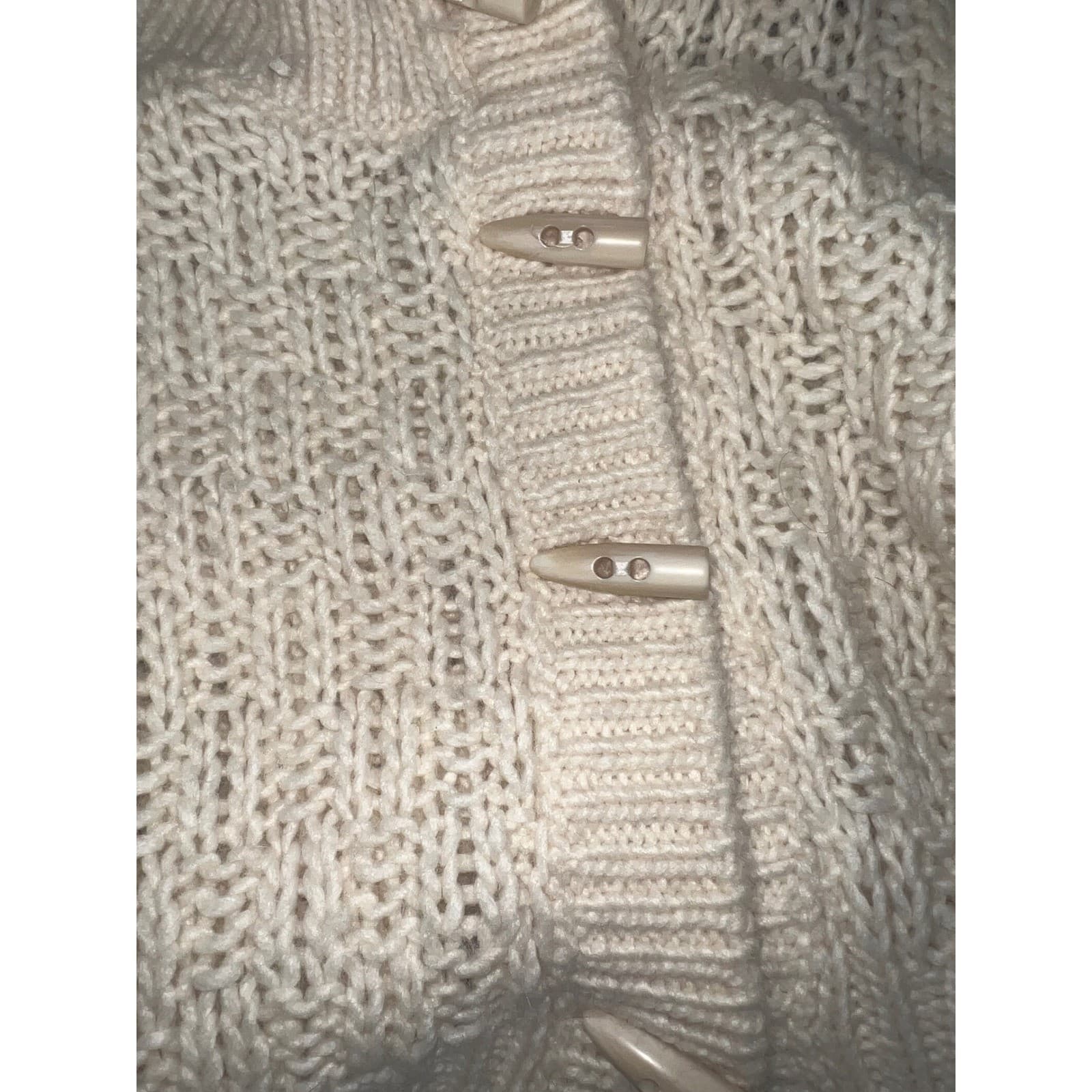 Sisley Belted Cardigan Wool Alpaca Blend Sz M | Ivory Button Preppy Boho Knit - Thumbnail 6