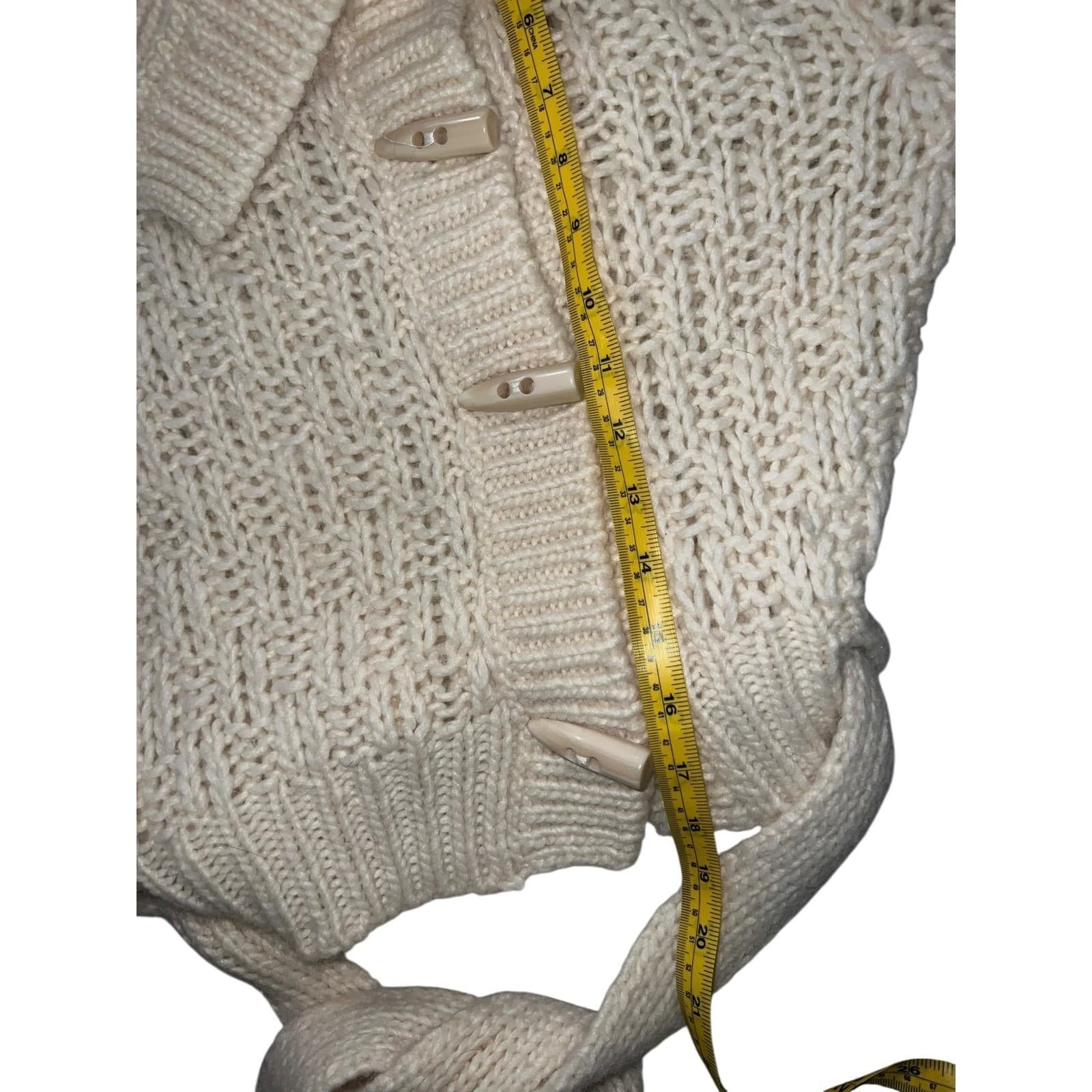 Sisley Belted Cardigan Wool Alpaca Blend Sz M | Ivory Button Preppy Boho Knit - Thumbnail 10
