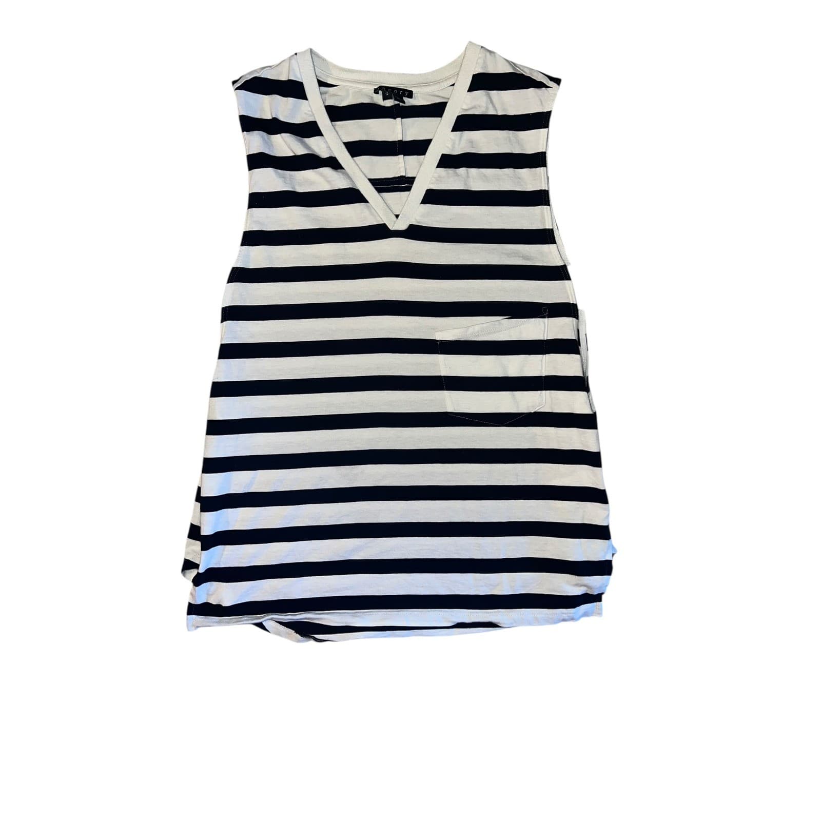 Theory Black & White Striped Top Sz S | Sleeveless V-Neck Preppy Luxury Blouse - Thumbnail 4