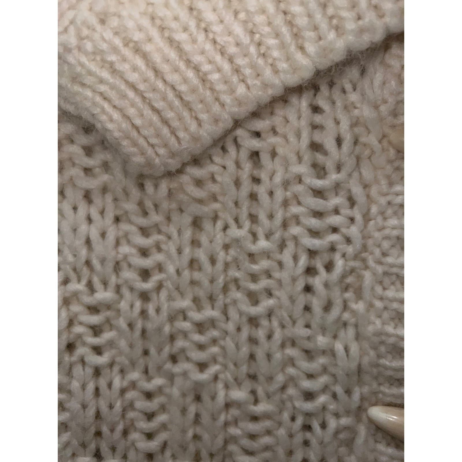 Sisley Belted Cardigan Wool Alpaca Blend Sz M | Ivory Button Preppy Boho Knit - Thumbnail 5