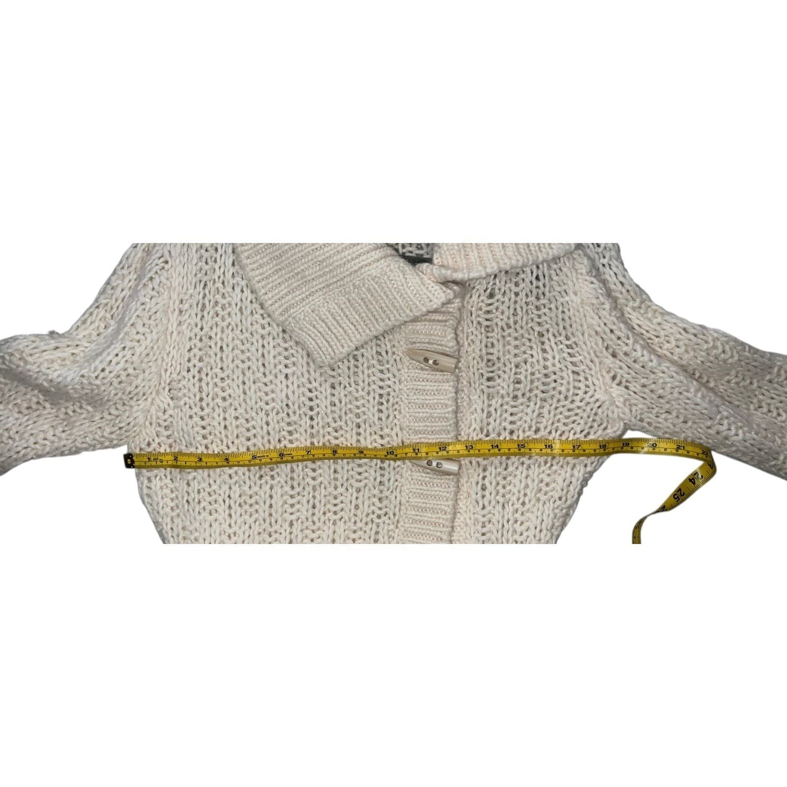 Sisley Belted Cardigan Wool Alpaca Blend Sz M | Ivory Button Preppy Boho Knit - Thumbnail 9