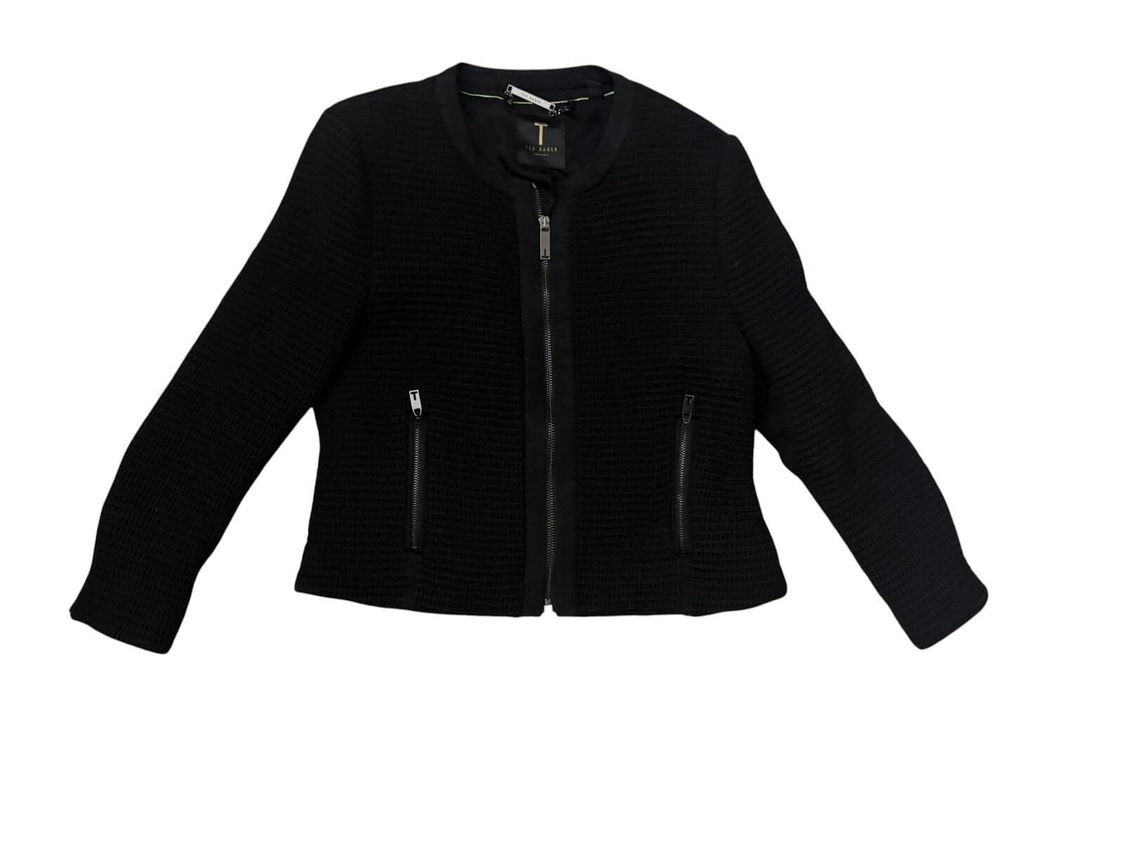 Ted Baker Eni Textured Cropped Jacket Sz 4 Office Siren Designer Career Chic - Thumbnail 3