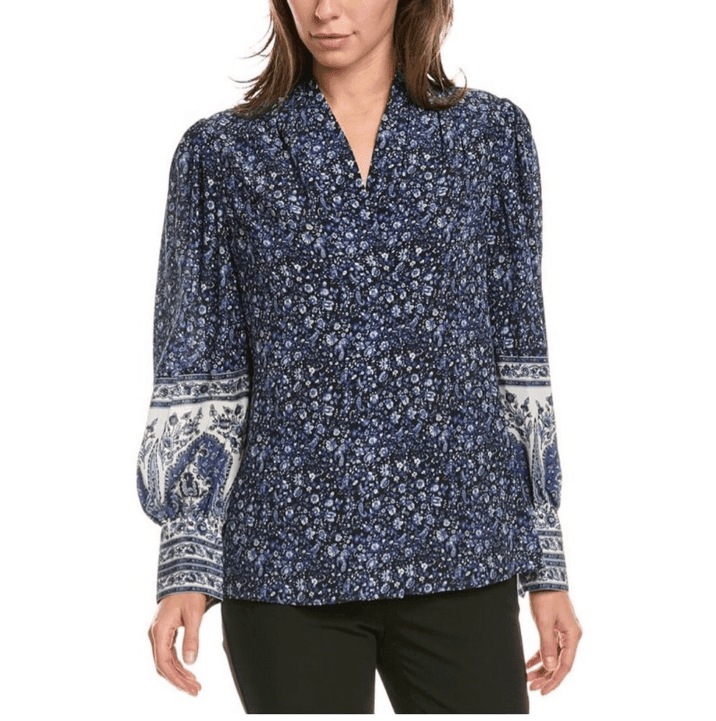 Kobi Halperin Silk Floral-Print Long Sleeve Sz xs Cottagecore V-neck Boho