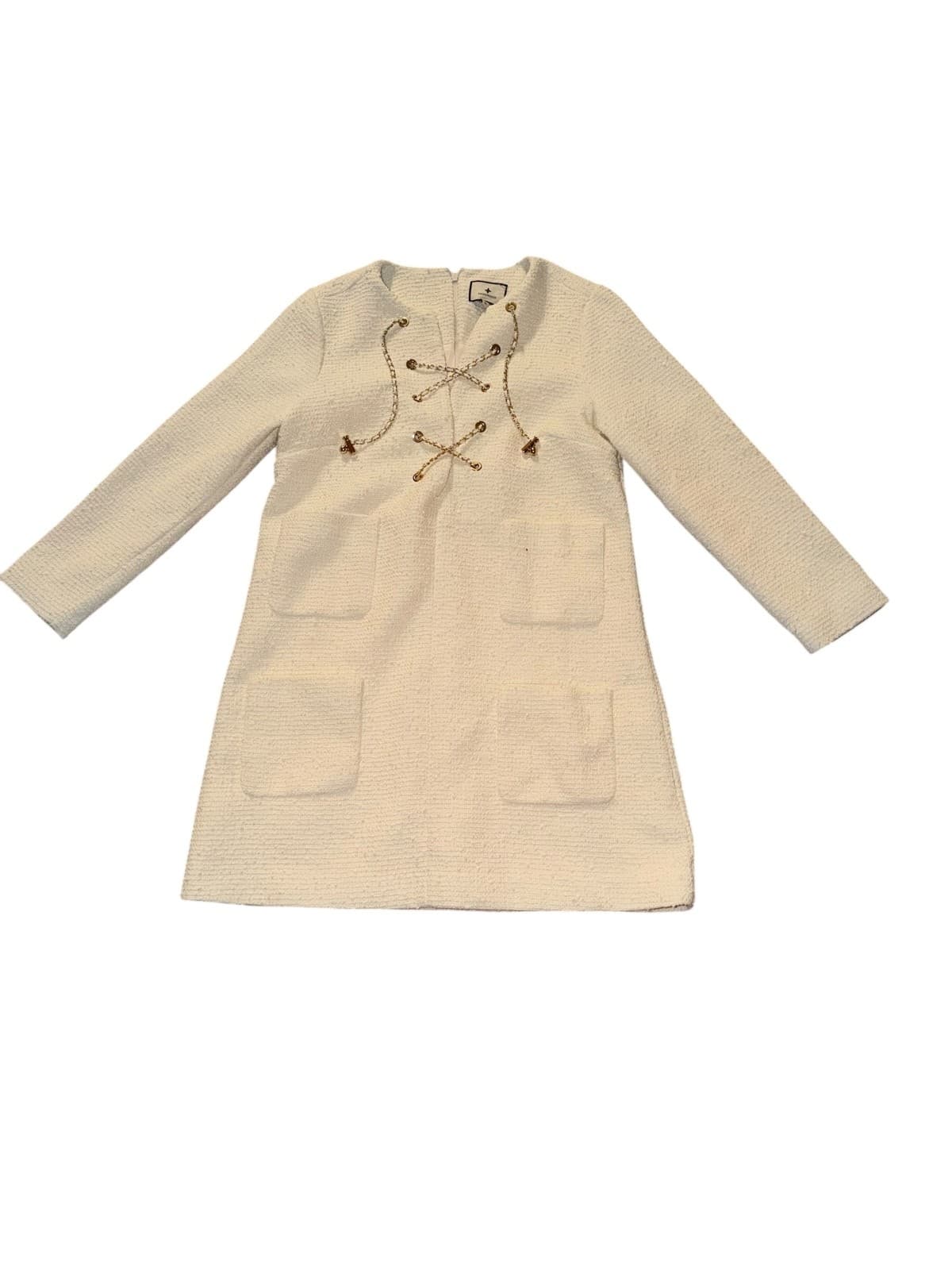Tuckernuck Blanc Ivory Tweed Tie Mini Dress Sz M Luxury Chic - Thumbnail 6