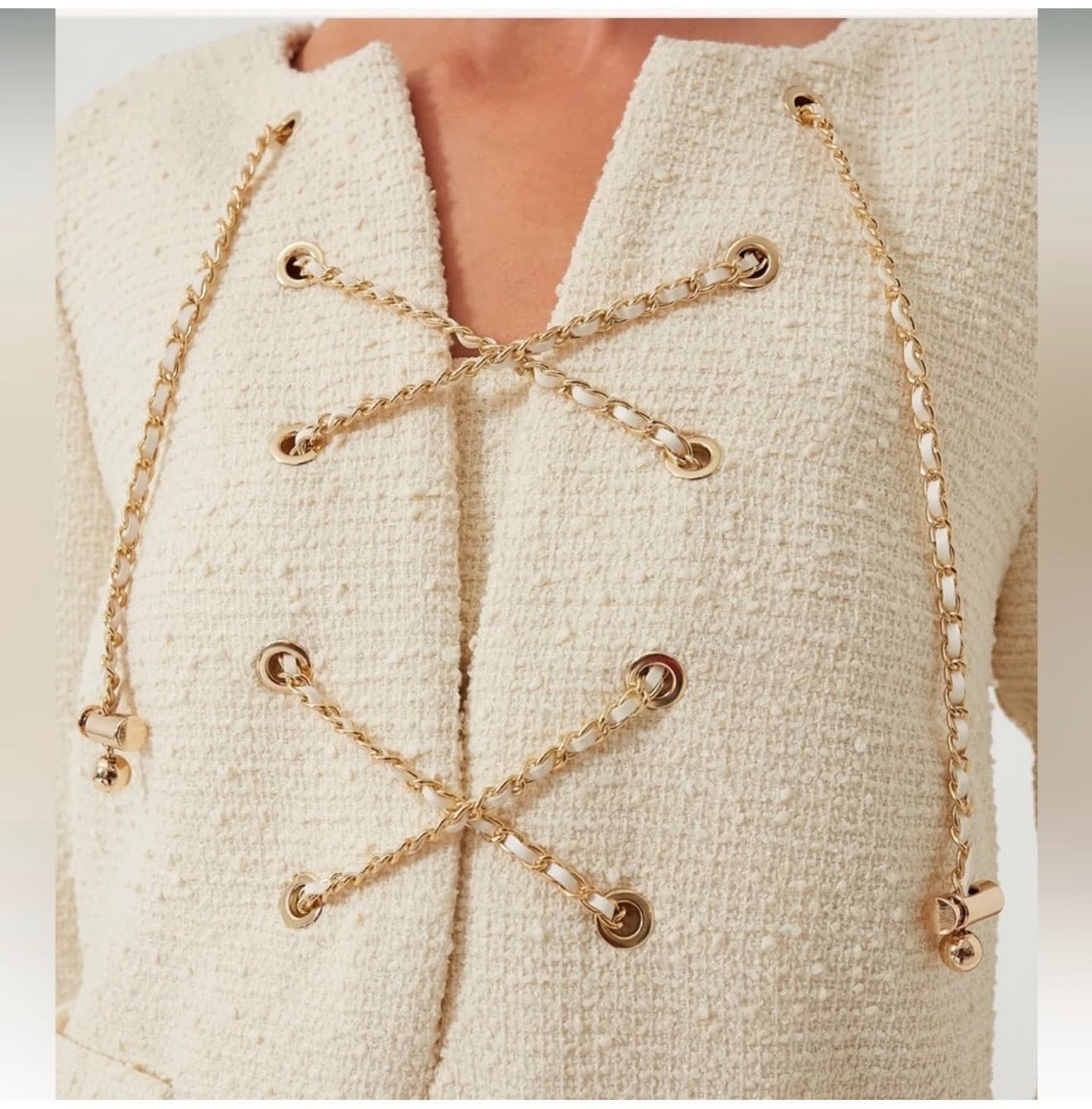 Tuckernuck Blanc Ivory Tweed Tie Mini Dress Sz M Luxury Chic - Thumbnail 5