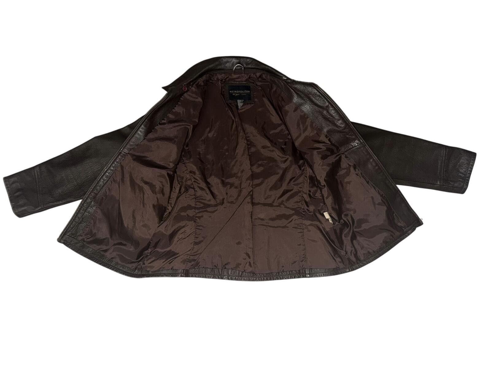 Metropolitan NY 10001 Brown Jacket Sz L Biker Moto Vintage Urban Style - Thumbnail 2
