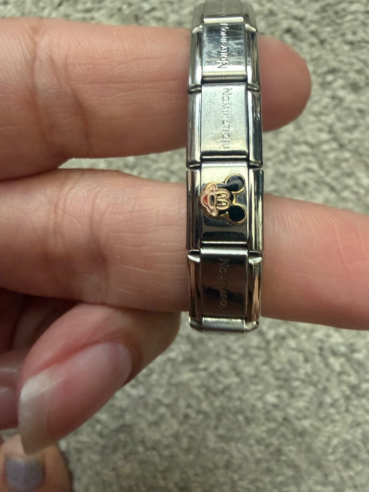 Disney Mickey Nomination Classic stainless‑steel Italian charm bracelet.