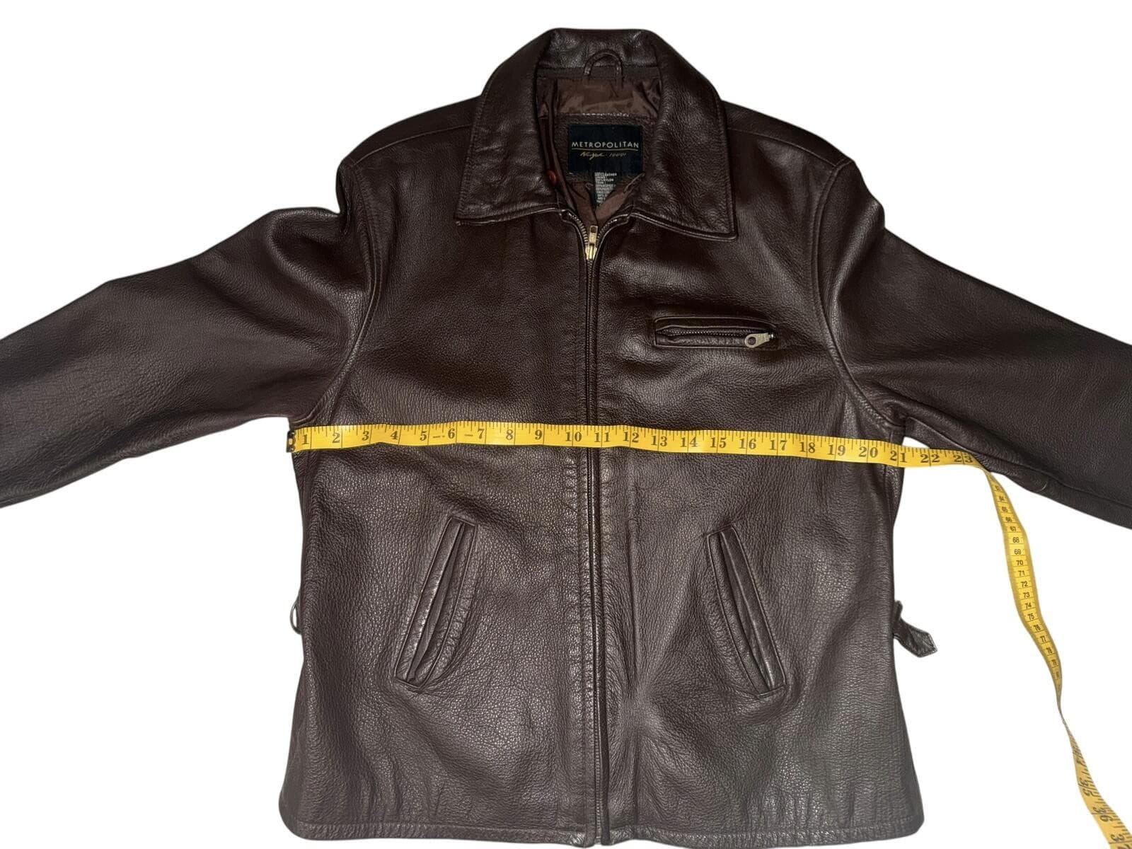 Metropolitan NY 10001 Brown Jacket Sz L Biker Moto Vintage Urban Style - Thumbnail 3