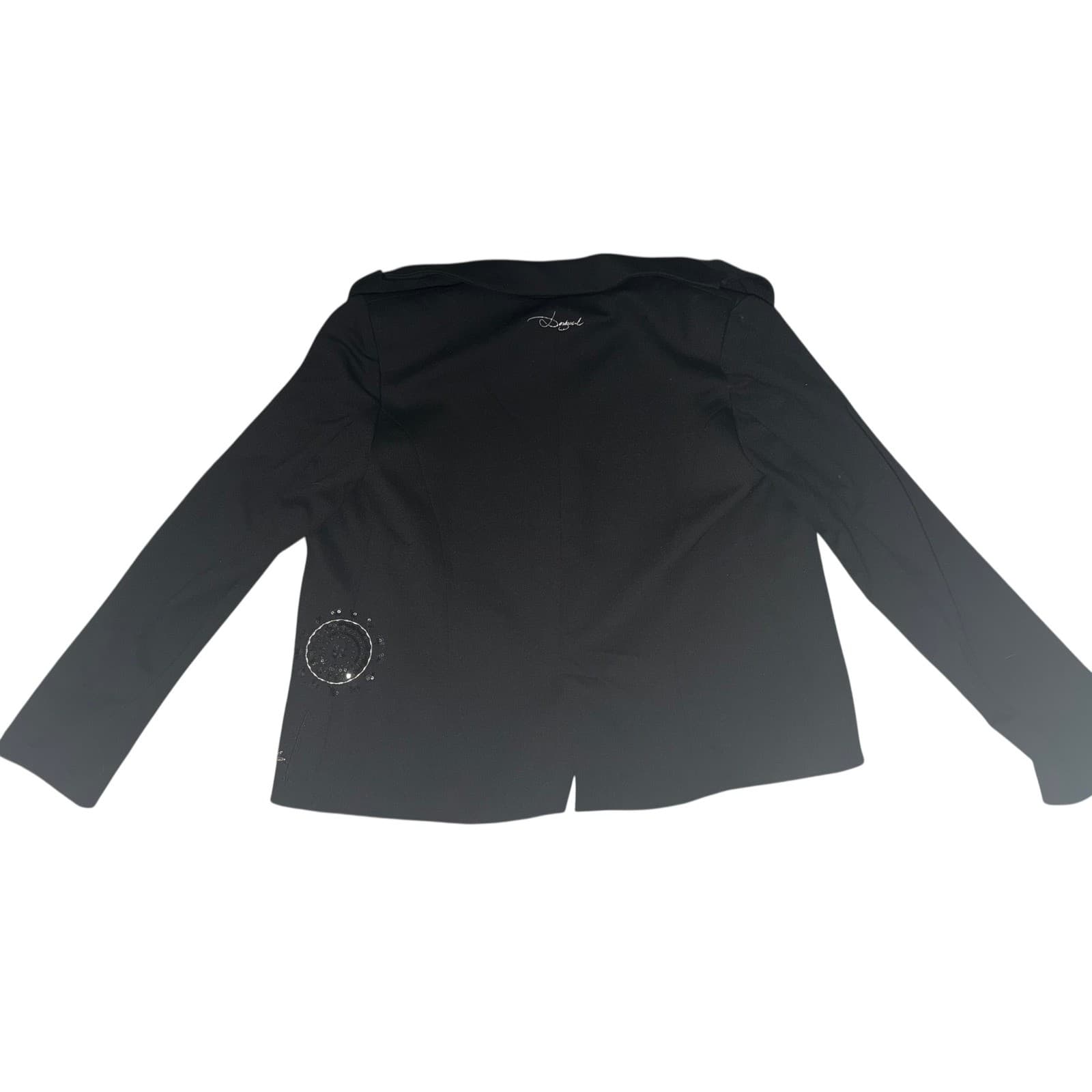 Desigual Black Embroidered Blazer Sz 40 One Button Minimalist Office Jacket - Thumbnail 2