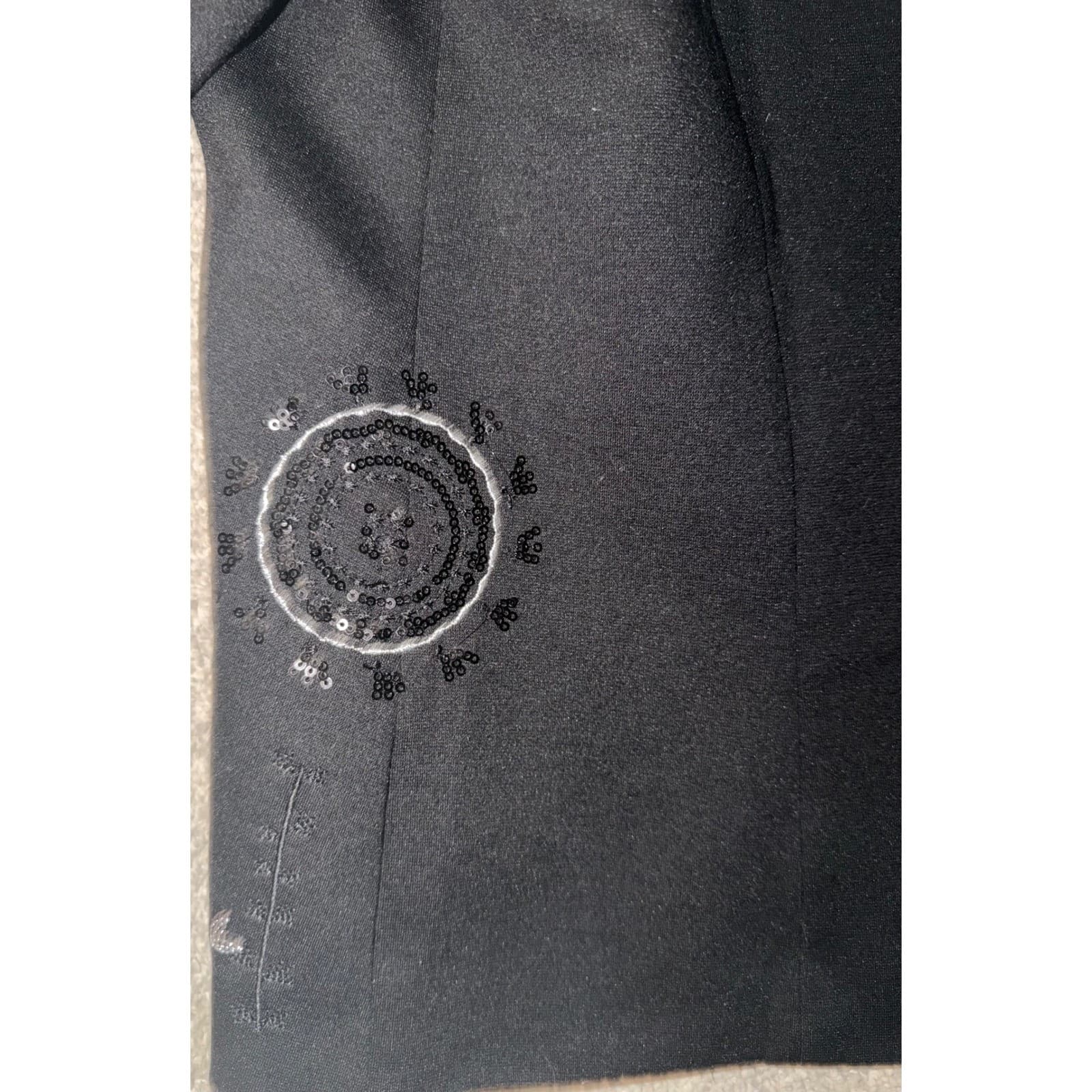 Desigual Black Embroidered Blazer Sz 40 One Button Minimalist Office Jacket - Thumbnail 4