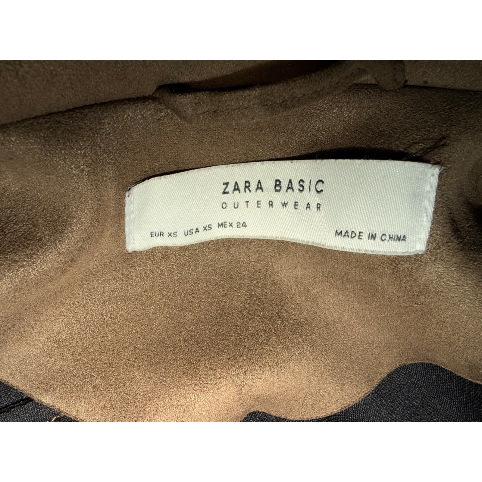 ZARA Brown Khaki Cropped Suede Effect Moto Jacket Sz XS Aviator Biker Boho - Thumbnail 7