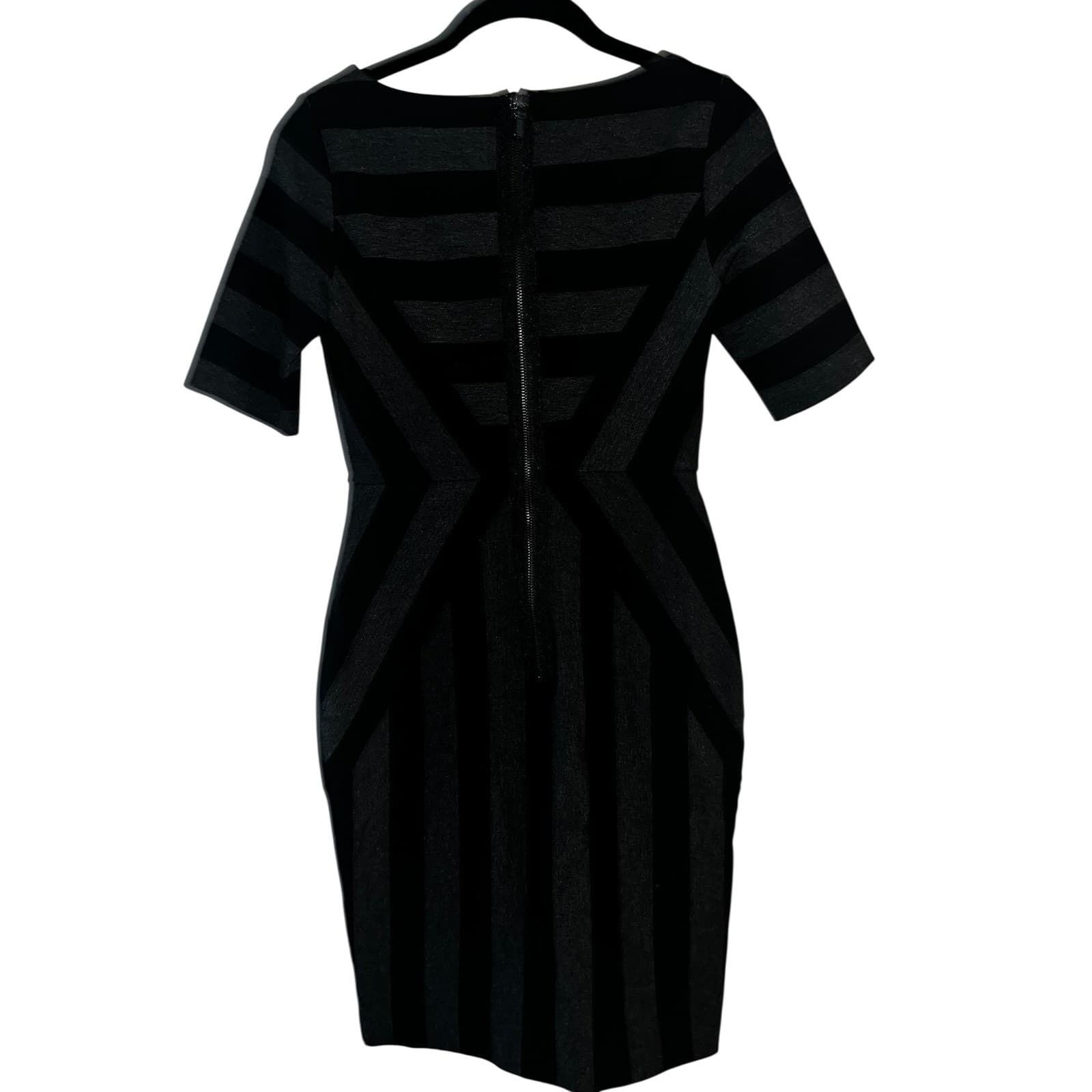 Maeve sz 2 2Black Gray Stripe Pencil Short Sleeve elegant round collar - Thumbnail 4