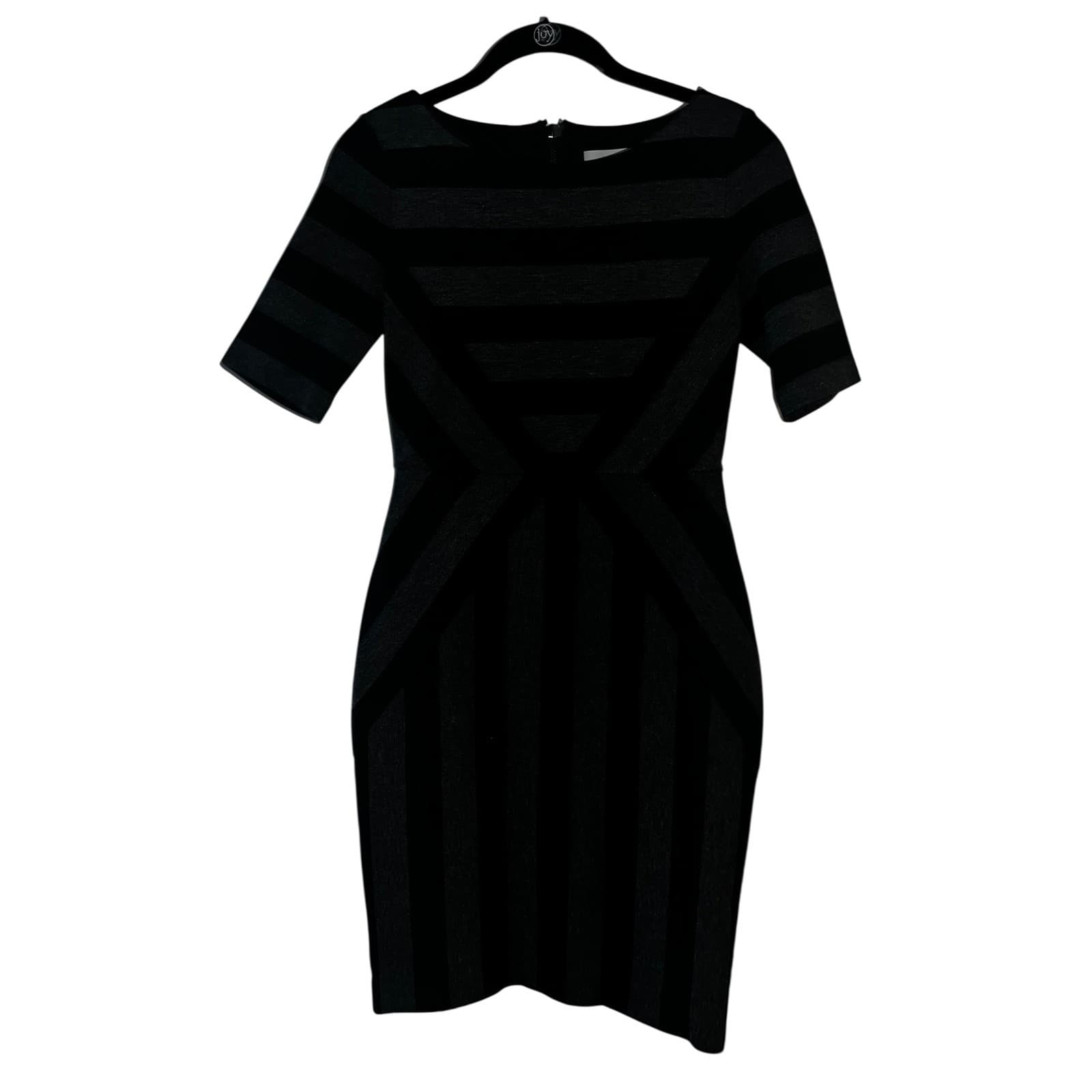 Maeve sz 2 2Black Gray Stripe Pencil Short Sleeve elegant round collar - Thumbnail 3