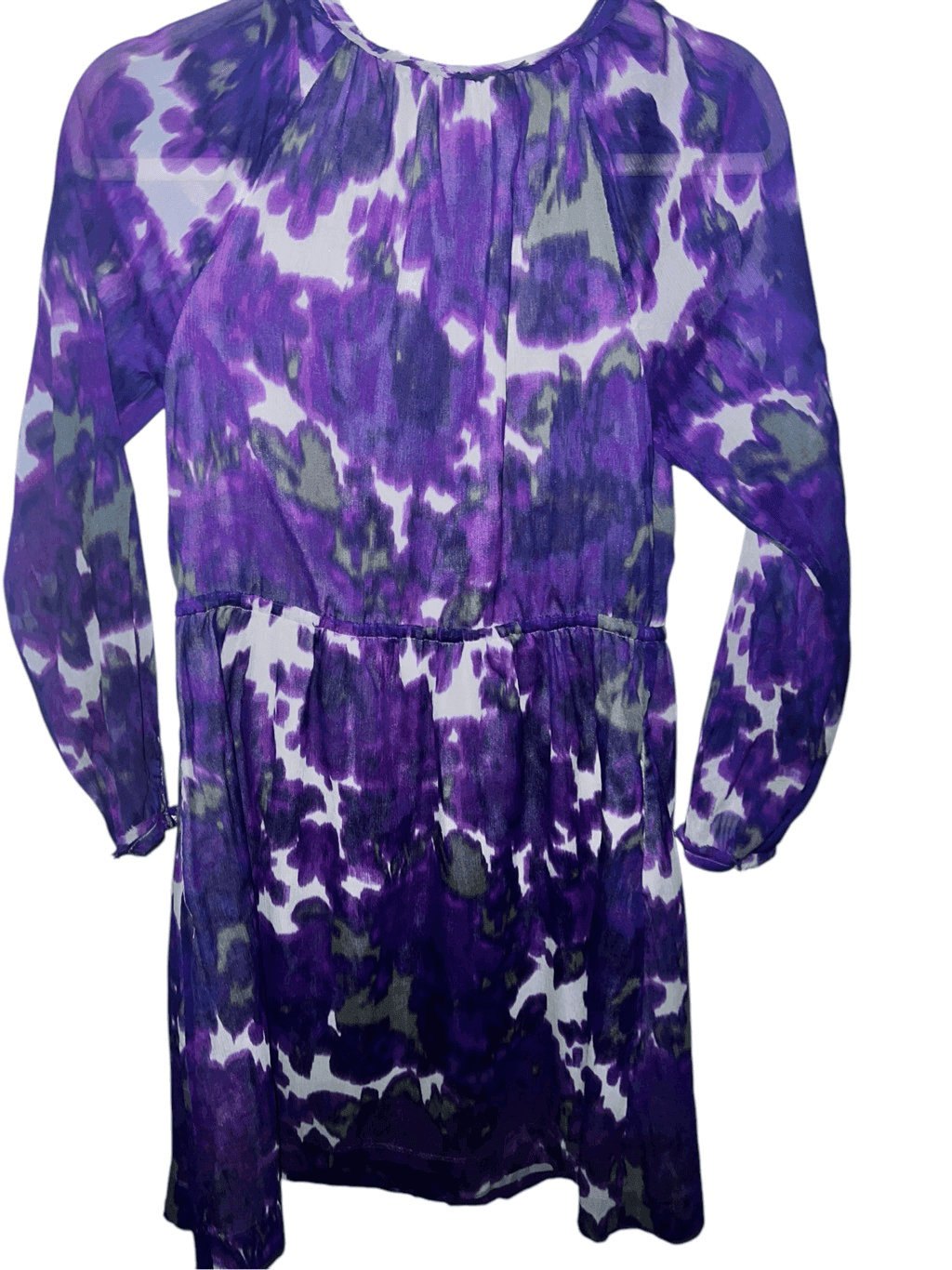 J Crew Women's Purple Floral Silk Dress Size 0 Long Sleeve A-Line - Thumbnail 2