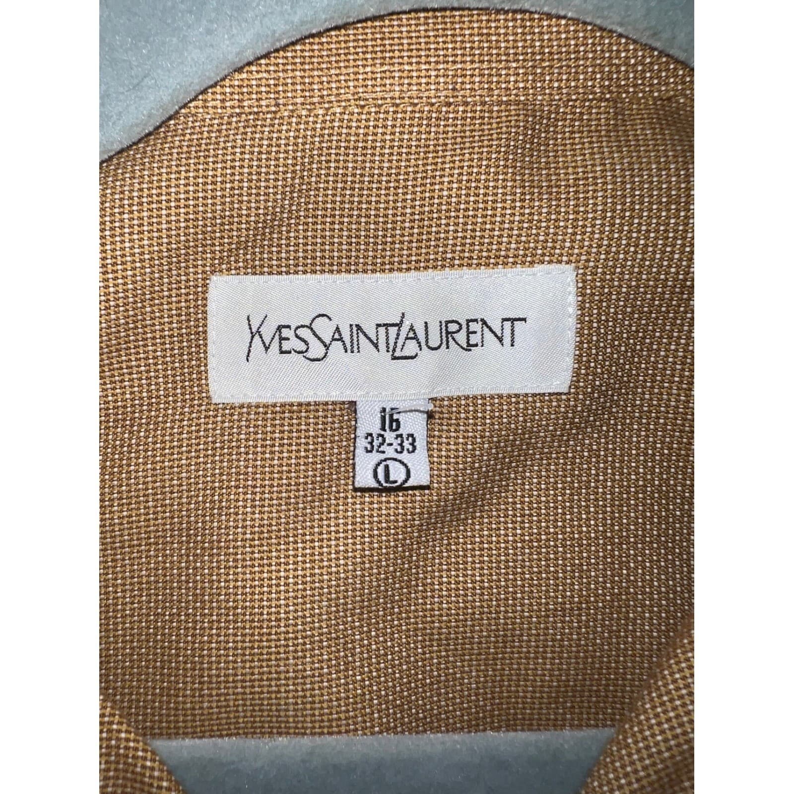 Vtg 90 Yves Saint Laurent Gold Brown Button Down Shirt Sz L Luxury Designer - Thumbnail 3