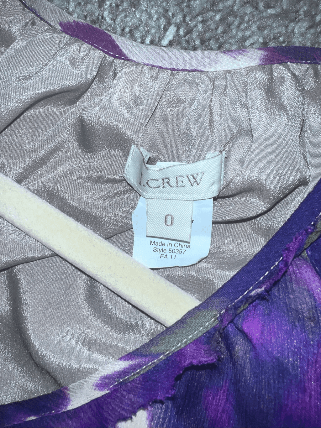 J Crew Women's Purple Floral Silk Dress Size 0 Long Sleeve A-Line - Thumbnail 3