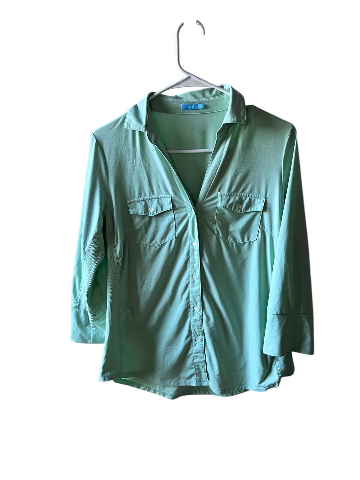 J. McLaughlin Green Size M V-neck Collar 3/4 Sleeves Coastal Resortwear Momcore - Thumbnail 2