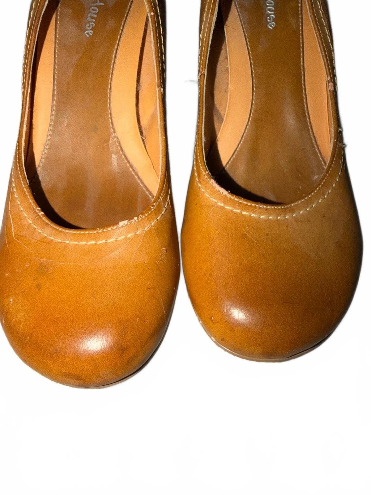 Playhouse Brown Round-Toe Mid Heel Pumps S 7 Classic Career - Thumbnail 3