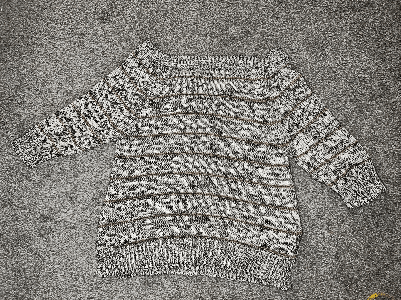 Zara Knit Black/White/Gold Sz m Preppy Bohemian Boho 3/4 Sleeve Round Neck - Thumbnail 2