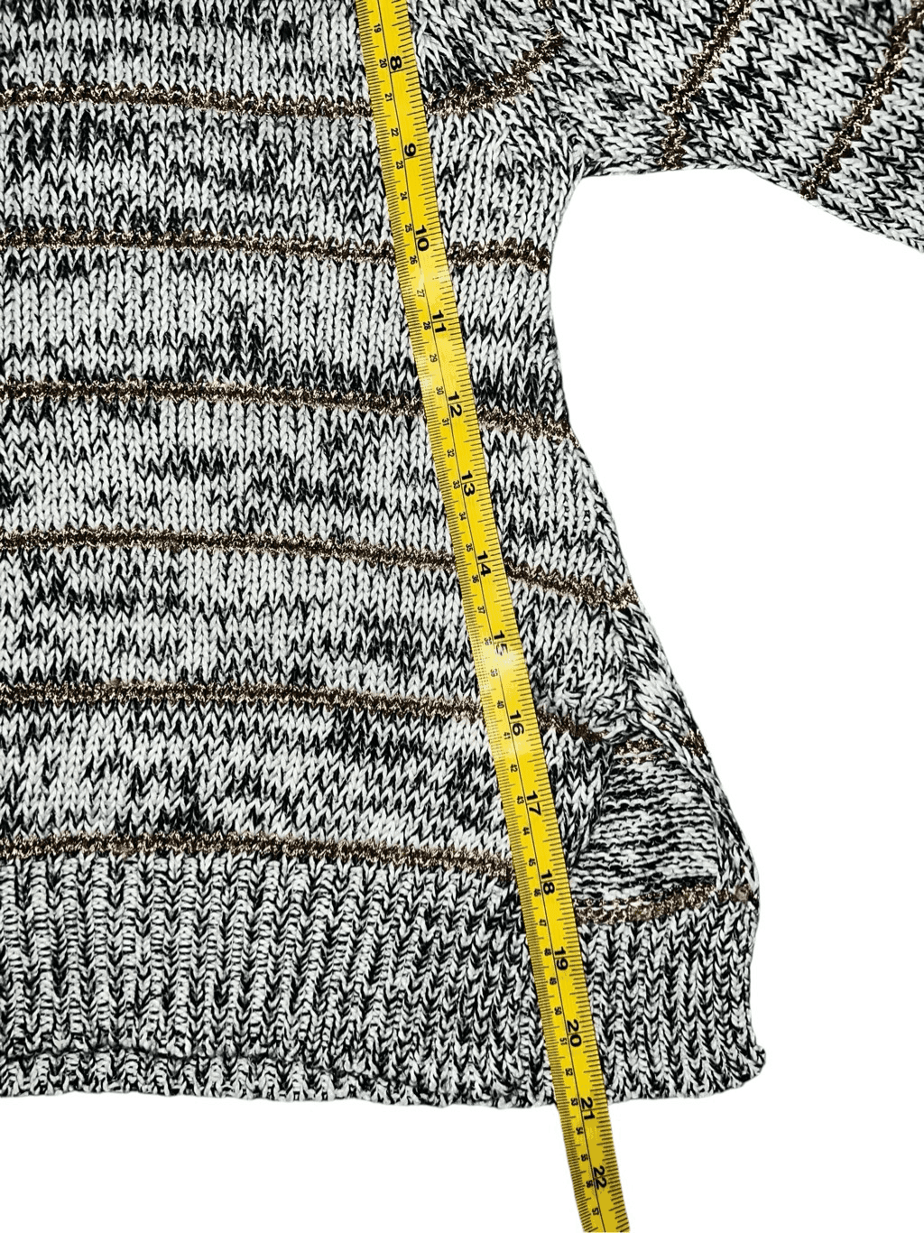 Zara Knit Black/White/Gold Sz m Preppy Bohemian Boho 3/4 Sleeve Round Neck - Thumbnail 4