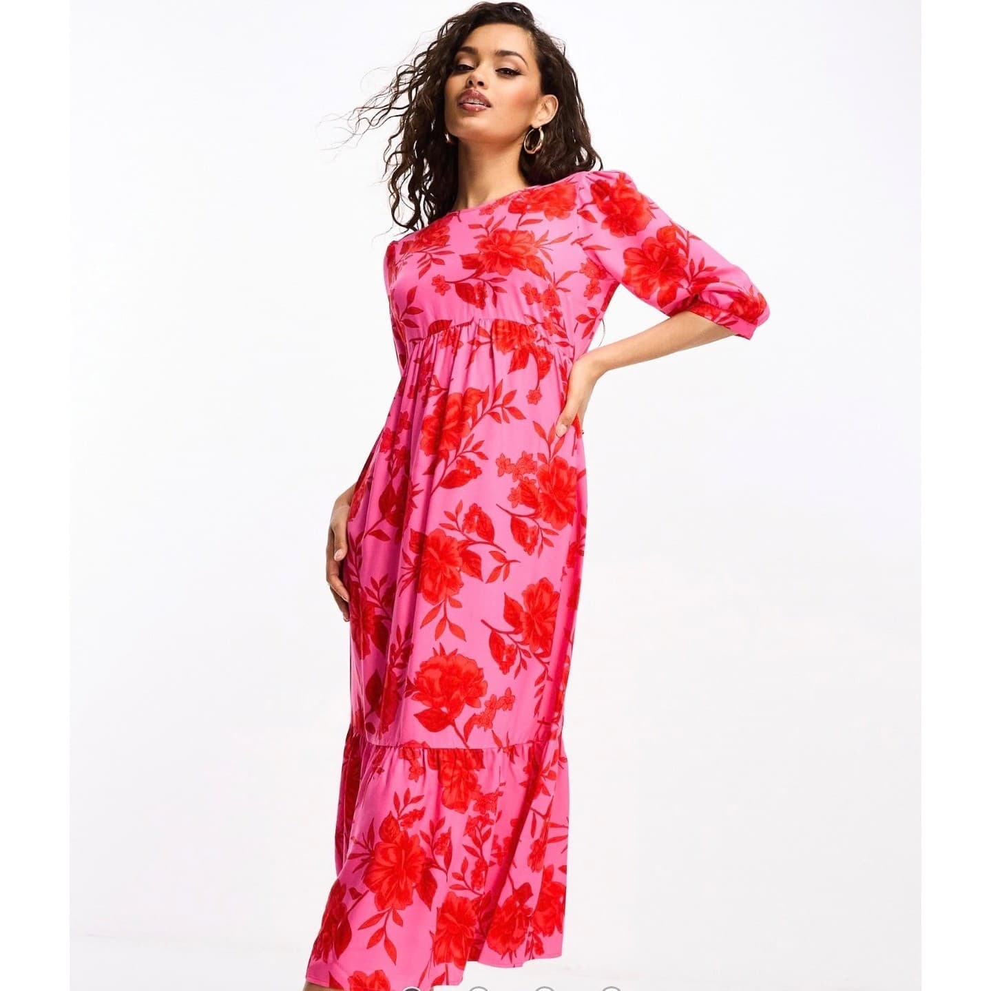 Nobody's Child Pink Floral Smock Midi Dress Sz 4 Livaeco Cottagecore Boho - Thumbnail 2