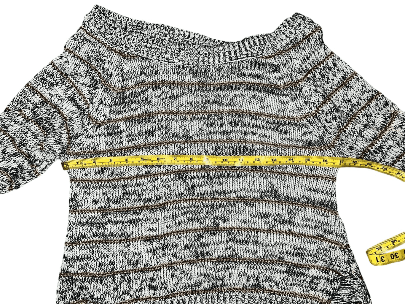 Zara Knit Black/White/Gold Sz m Preppy Bohemian Boho 3/4 Sleeve Round Neck - Thumbnail 3