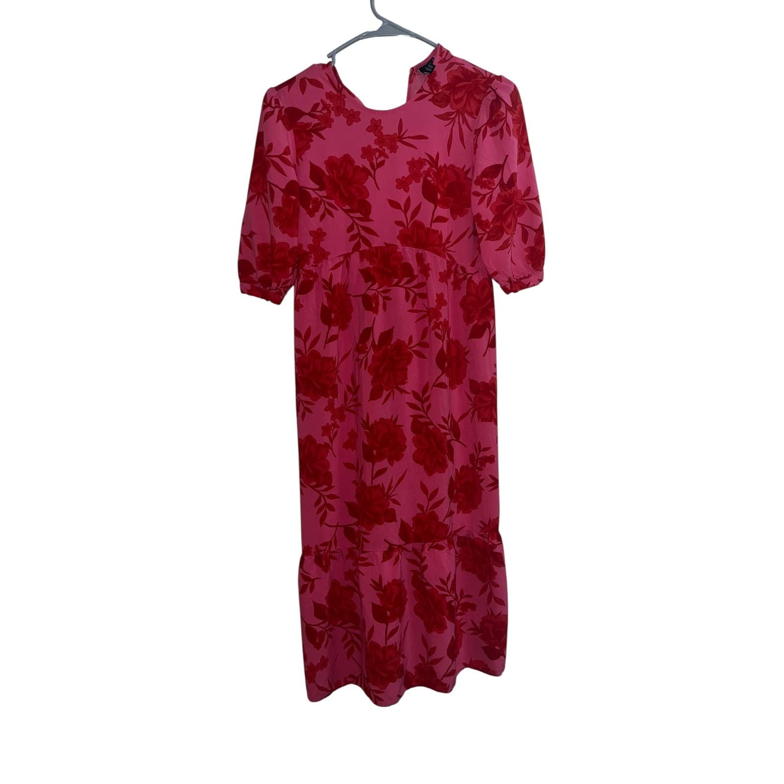 Nobody's Child Pink Floral Smock Midi Dress Sz 4 Livaeco Cottagecore Boho - Thumbnail 5