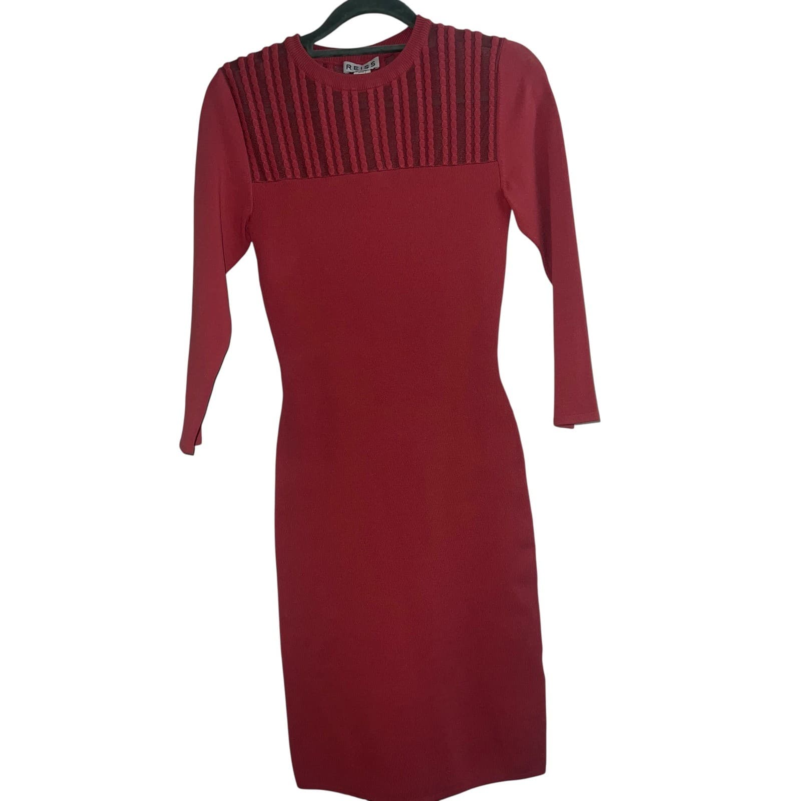 REISS Kadriana Coral Sheer Dress Sz 2 3/4 Sleeve Viscose Luxury Designer - Thumbnail 4
