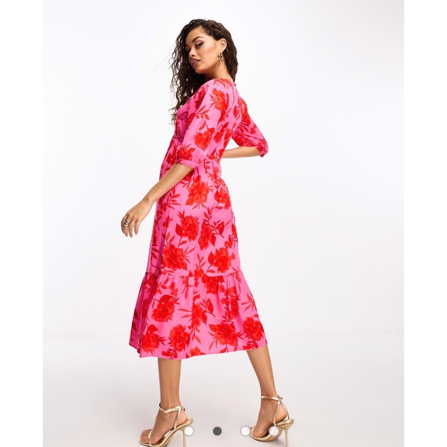Nobody's Child Pink Floral Smock Midi Dress Sz 4 Livaeco Cottagecore Boho - Thumbnail 3