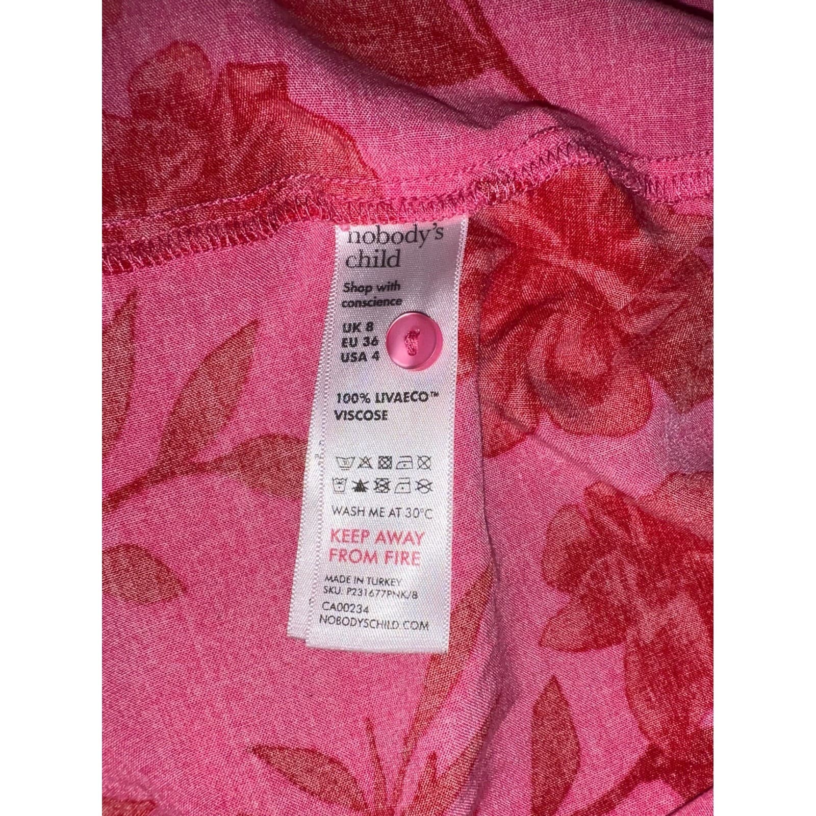 Nobody's Child Pink Floral Smock Midi Dress Sz 4 Livaeco Cottagecore Boho - Thumbnail 10