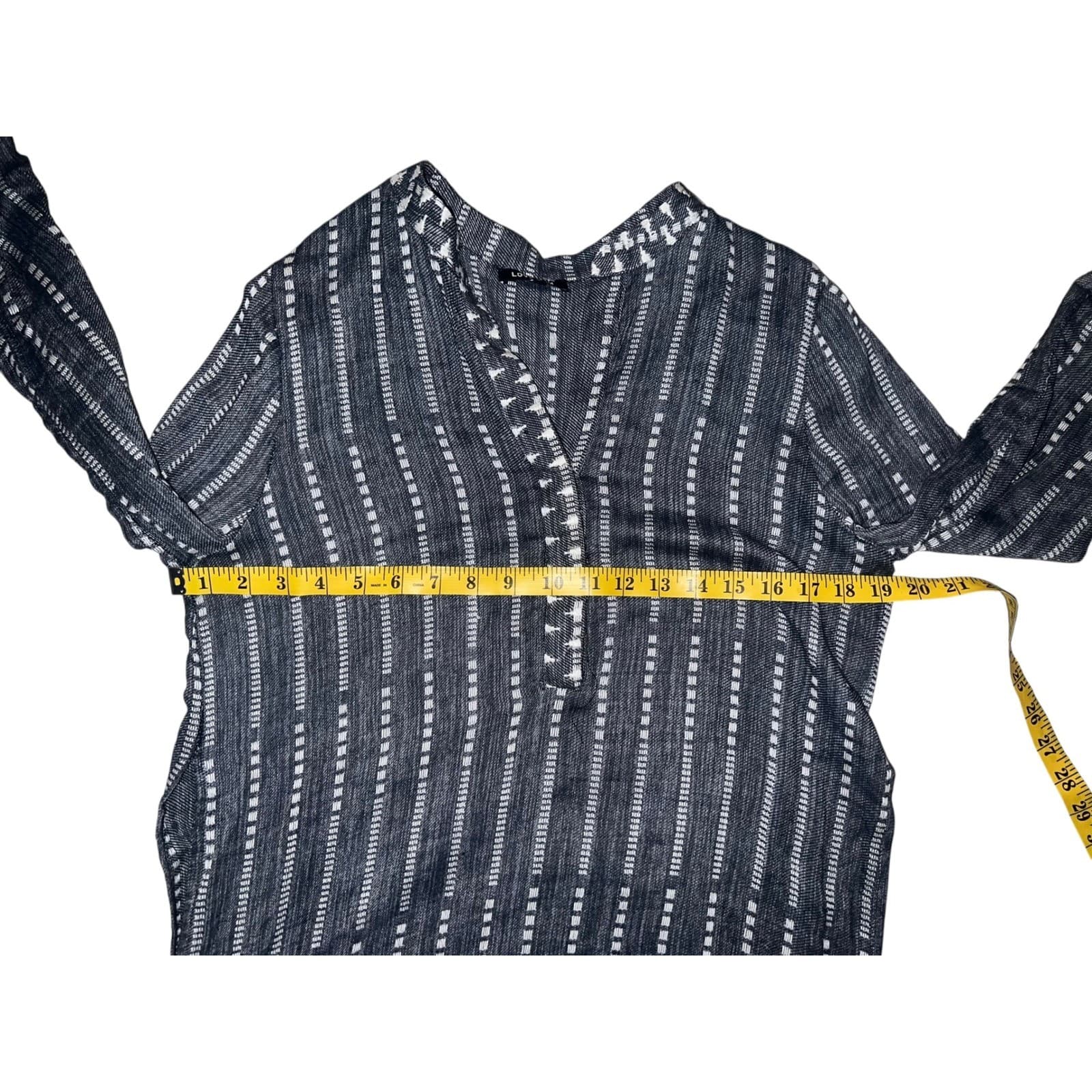 Love Sam Blue & White Boho Sz M Long Sleeve Cotton Slit Sides Fairycore gypsy - Thumbnail 5