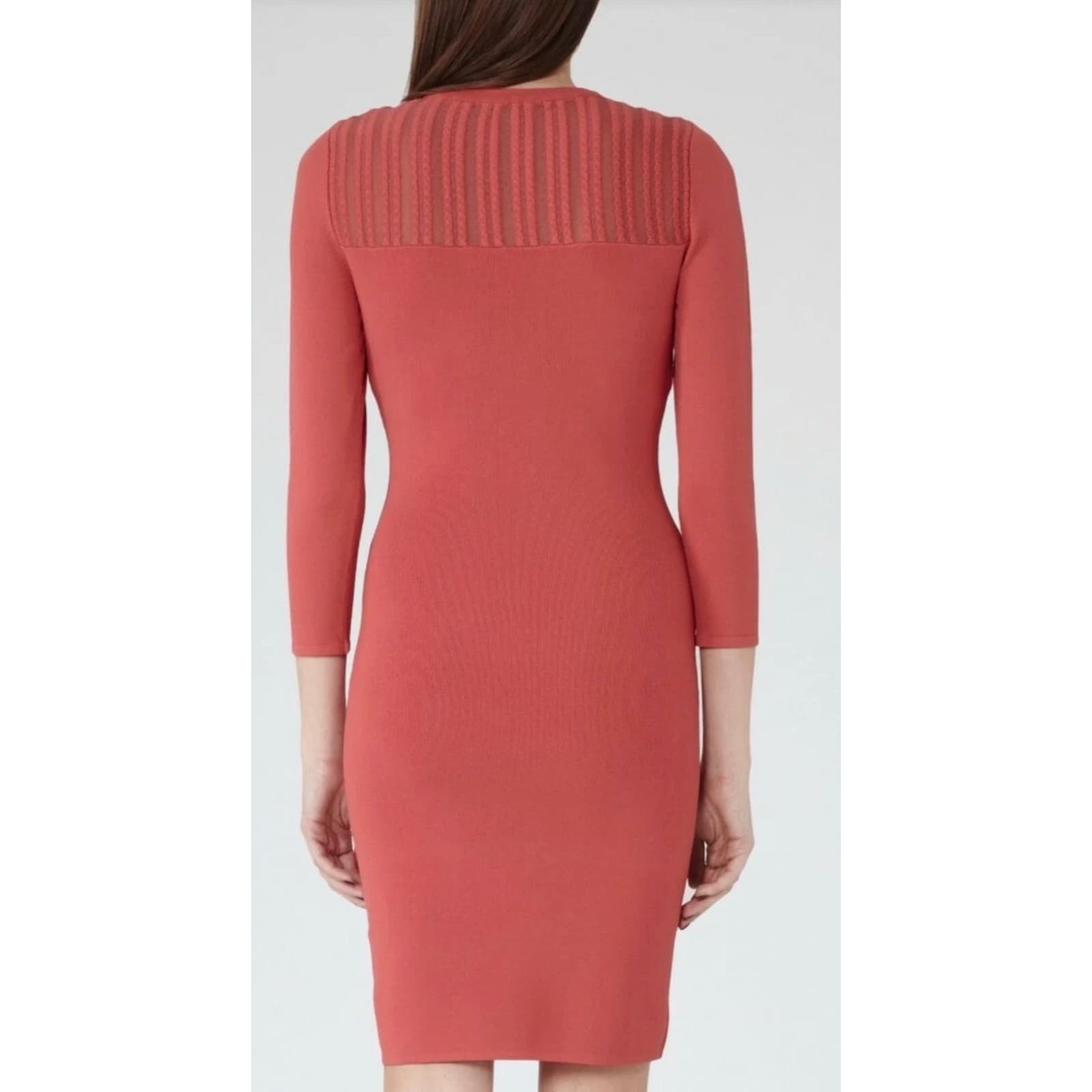 REISS Kadriana Coral Sheer Dress Sz 2 3/4 Sleeve Viscose Luxury Designer - Thumbnail 2