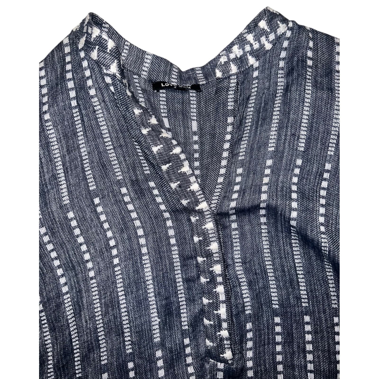 Love Sam Blue & White Boho Sz M Long Sleeve Cotton Slit Sides Fairycore gypsy - Thumbnail 3